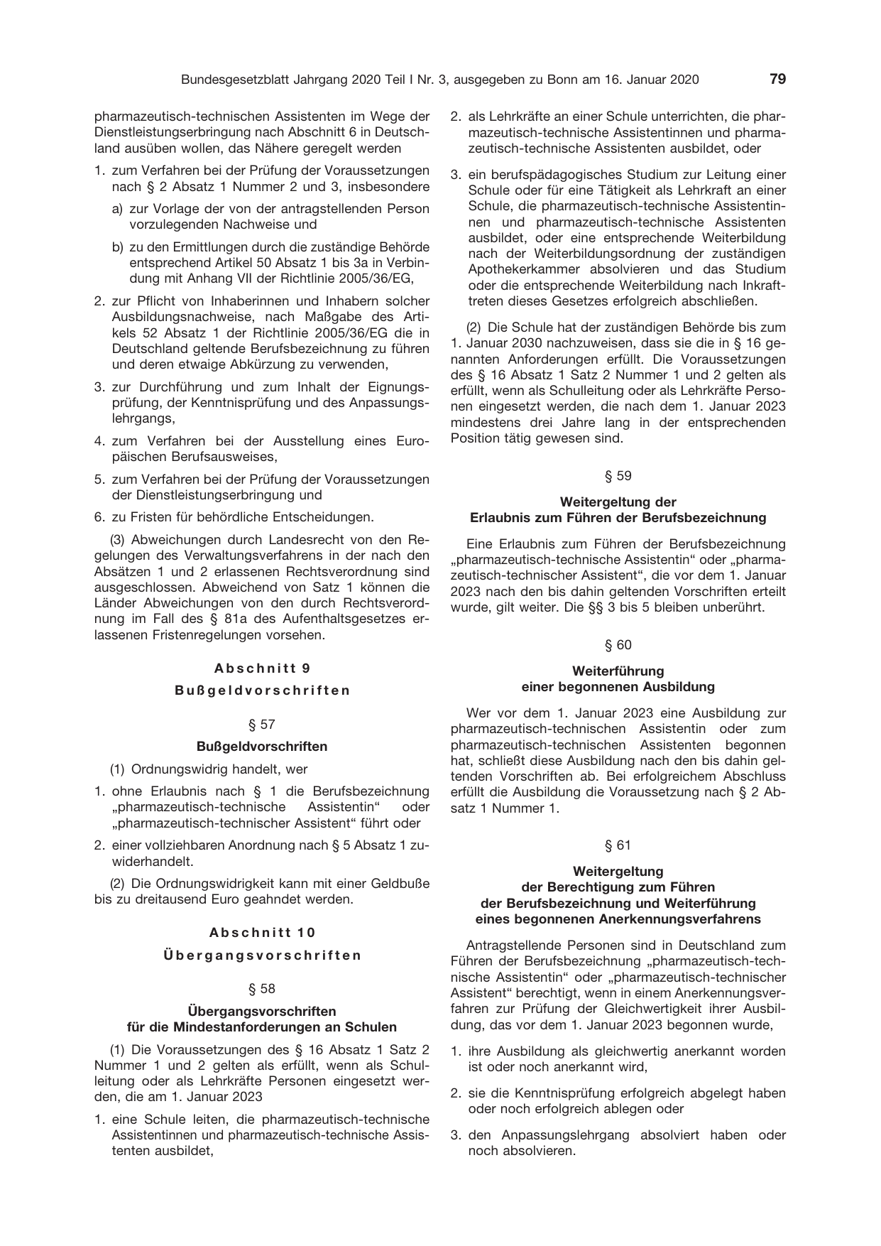 BGBl. 2020, Seite 79 — Originalseite als Abbildung