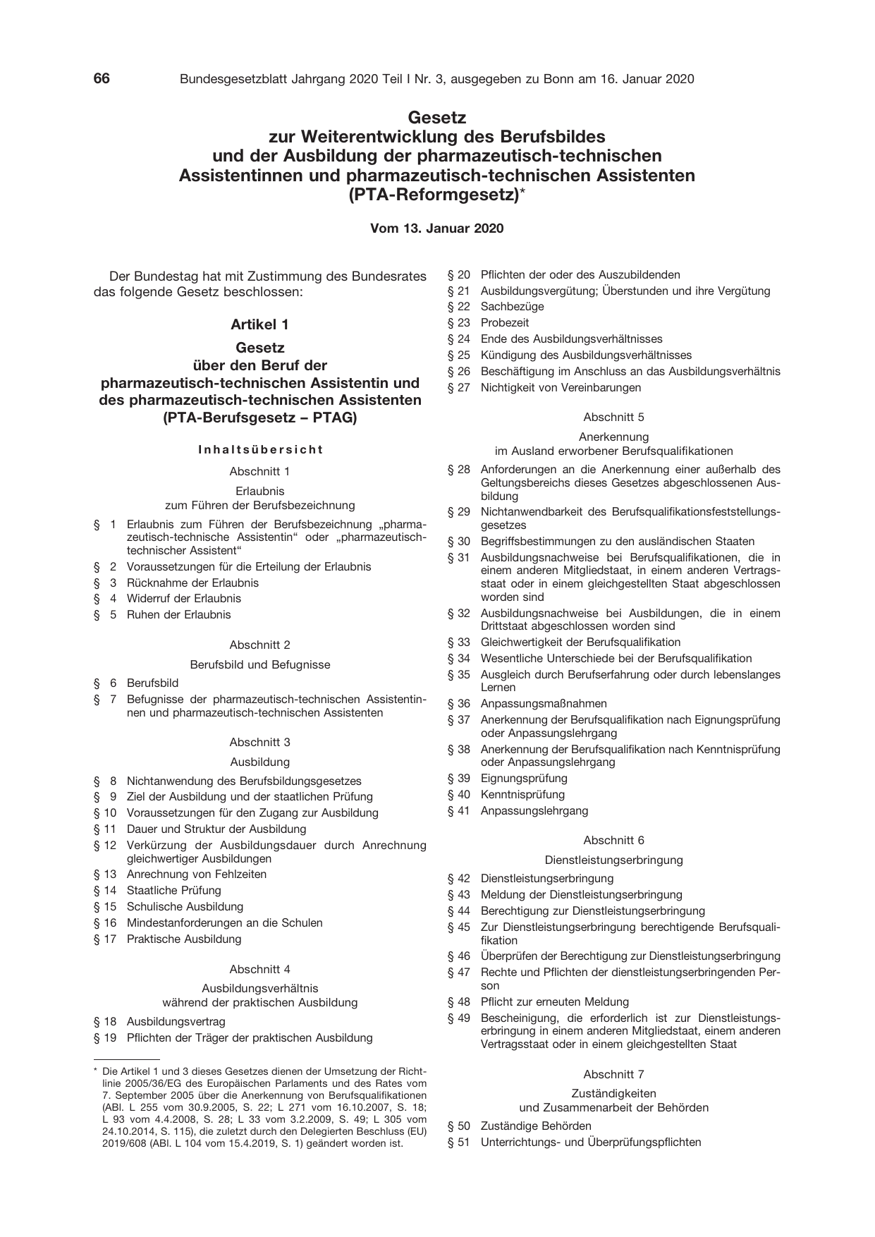 BGBl. 2020, Seite 66 — Originalseite als Abbildung