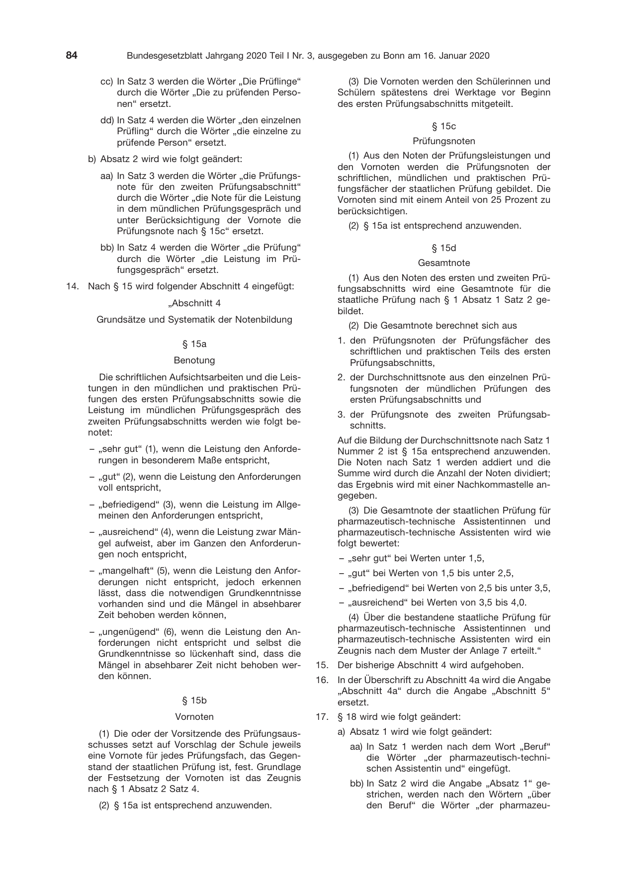BGBl. 2020, Seite 84 — Originalseite als Abbildung