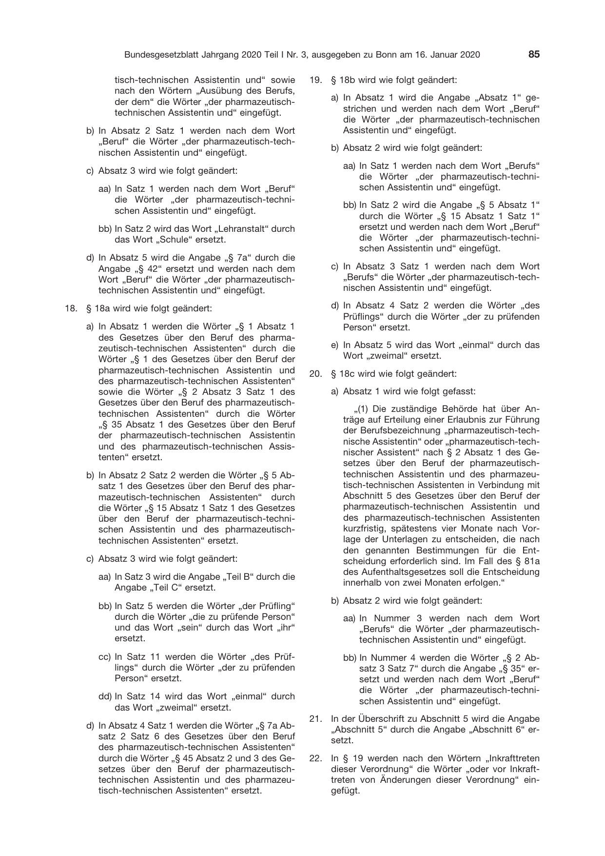 BGBl. 2020, Seite 85 — Originalseite als Abbildung