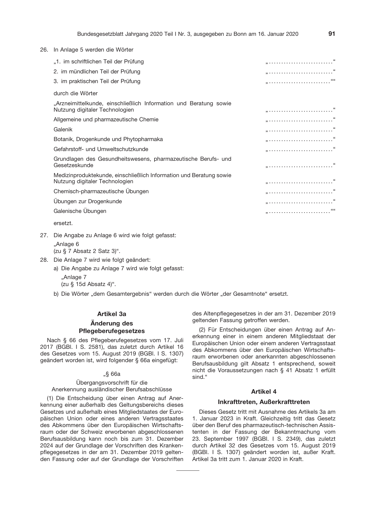BGBl. 2020, Seite 91 — Originalseite als Abbildung