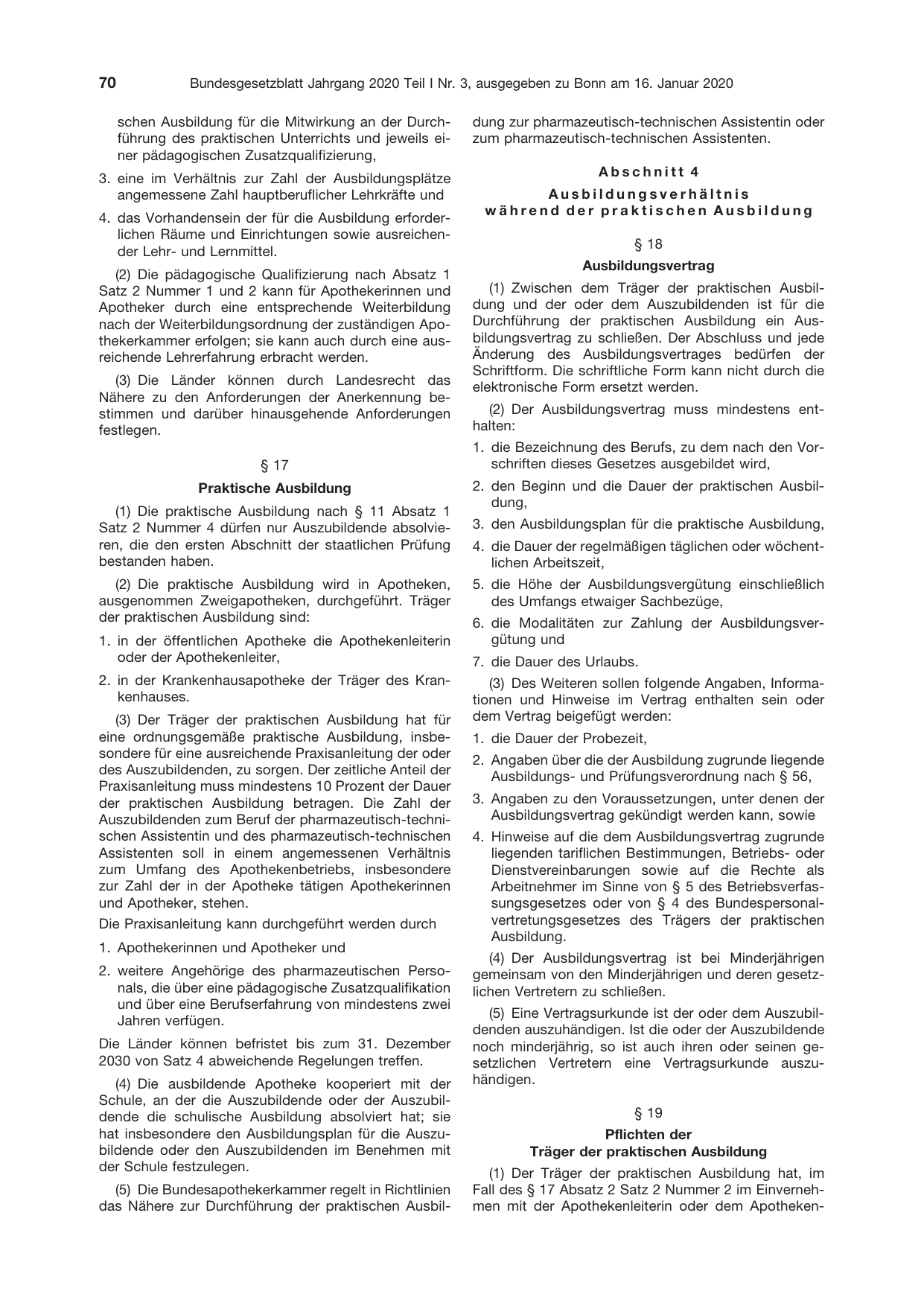 BGBl. 2020, Seite 70 — Originalseite als Abbildung