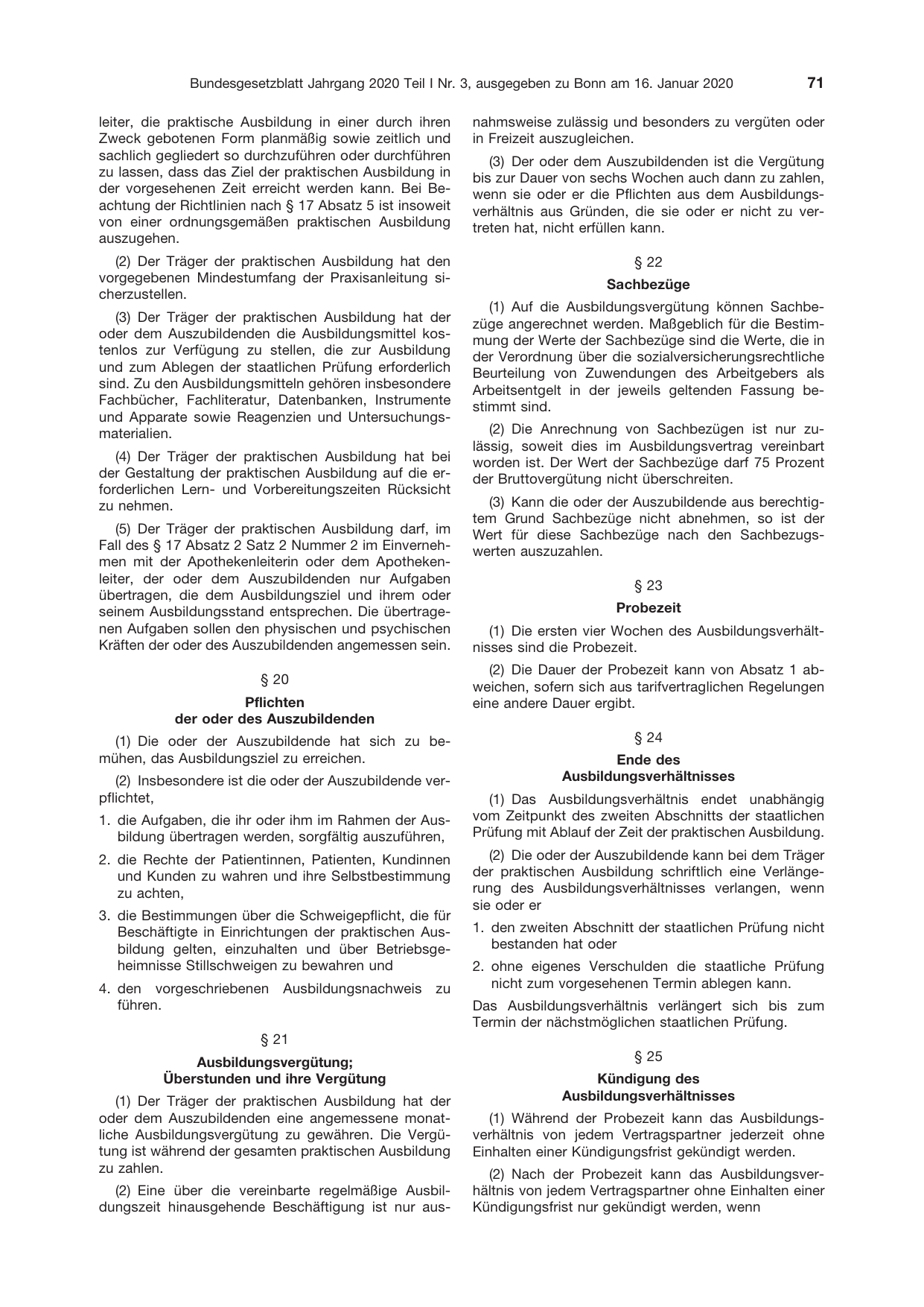 BGBl. 2020, Seite 71 — Originalseite als Abbildung