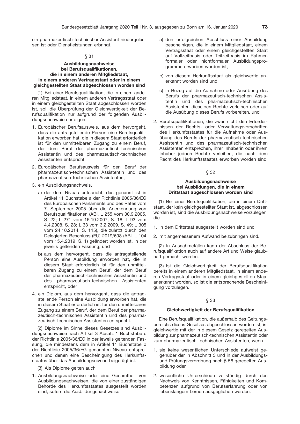 BGBl. 2020, Seite 73 — Originalseite als Abbildung