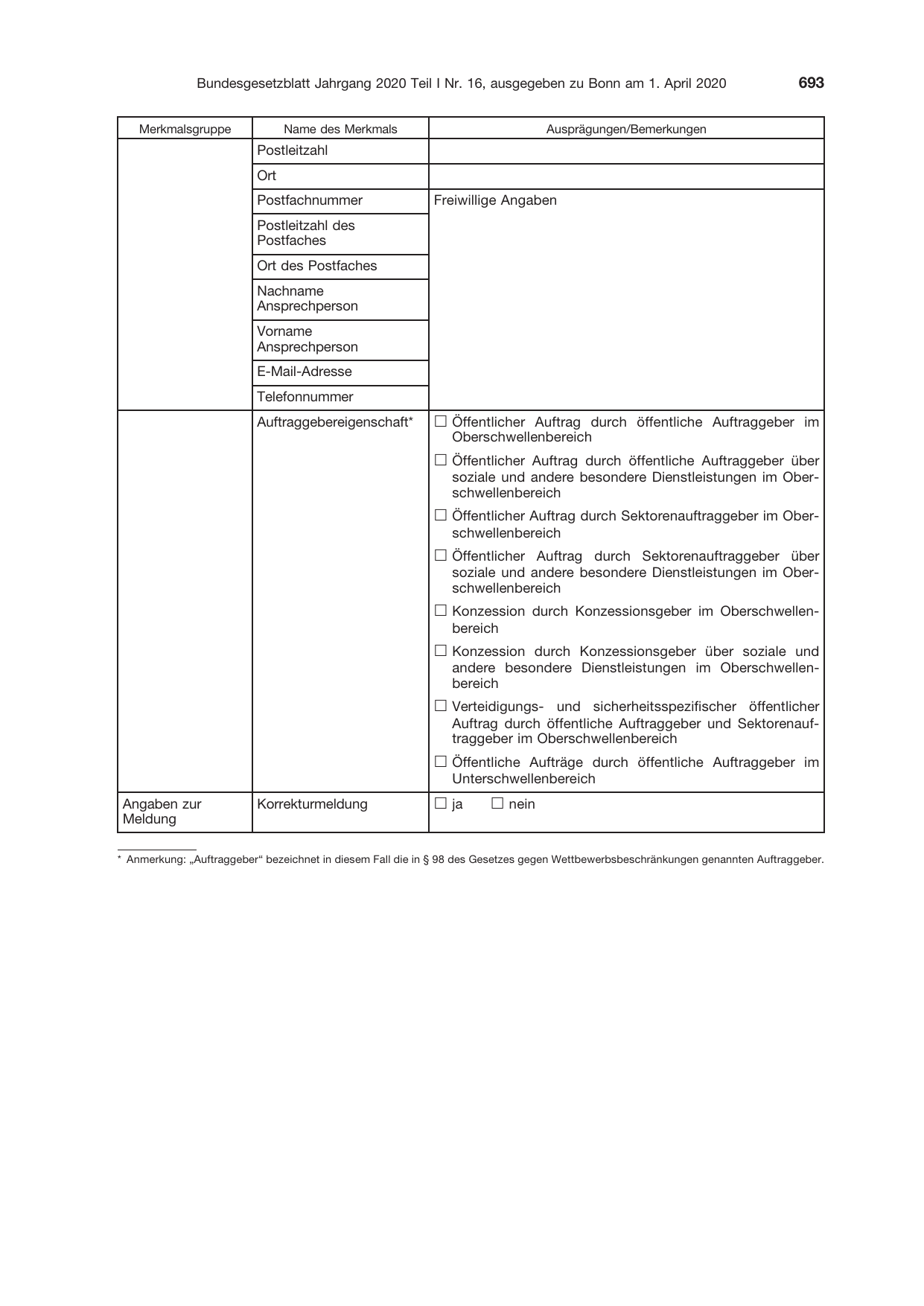 BGBl. 2020, Seite 693 — Originalseite als Abbildung