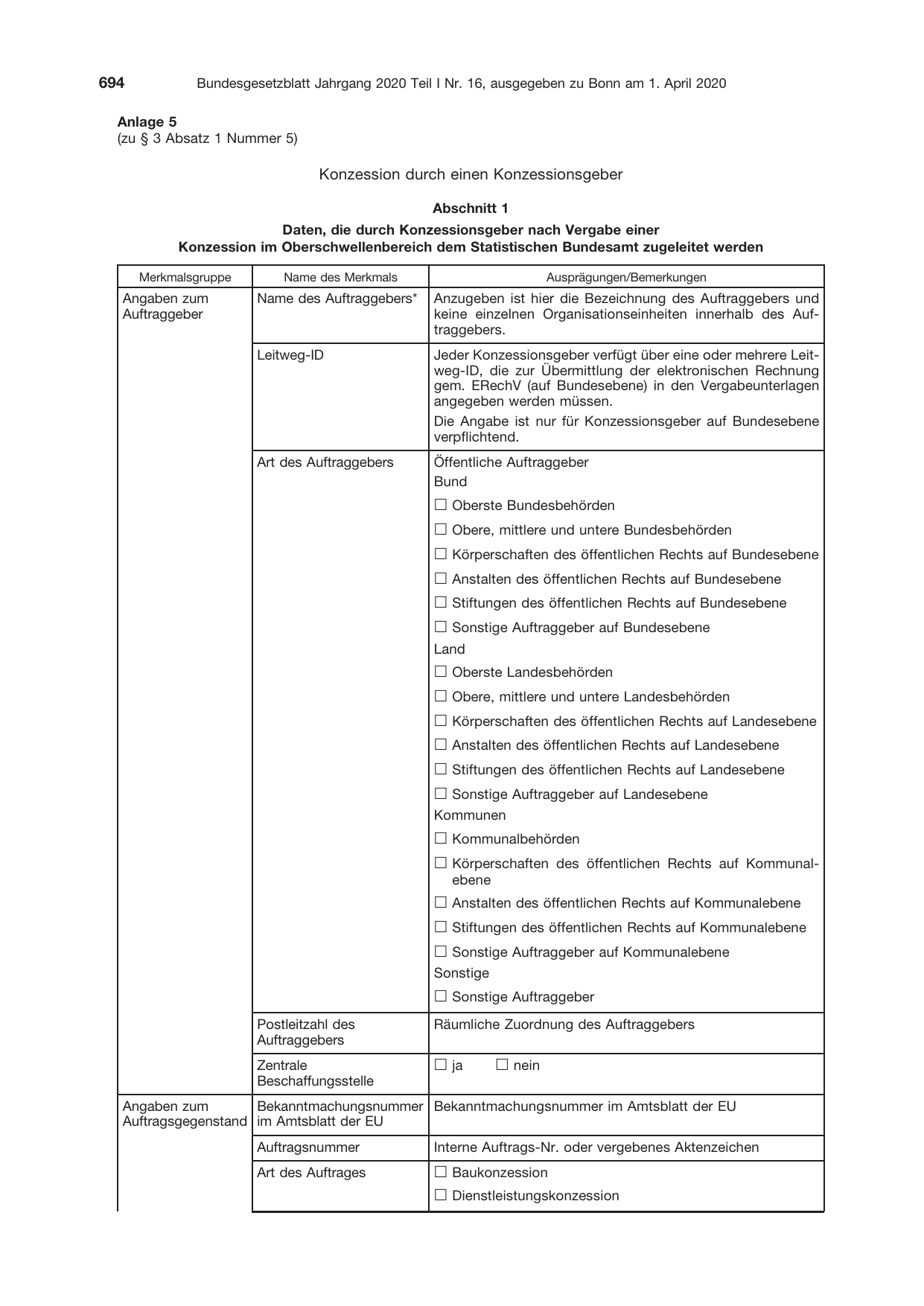 BGBl. 2020, Seite 694 — Originalseite als Abbildung