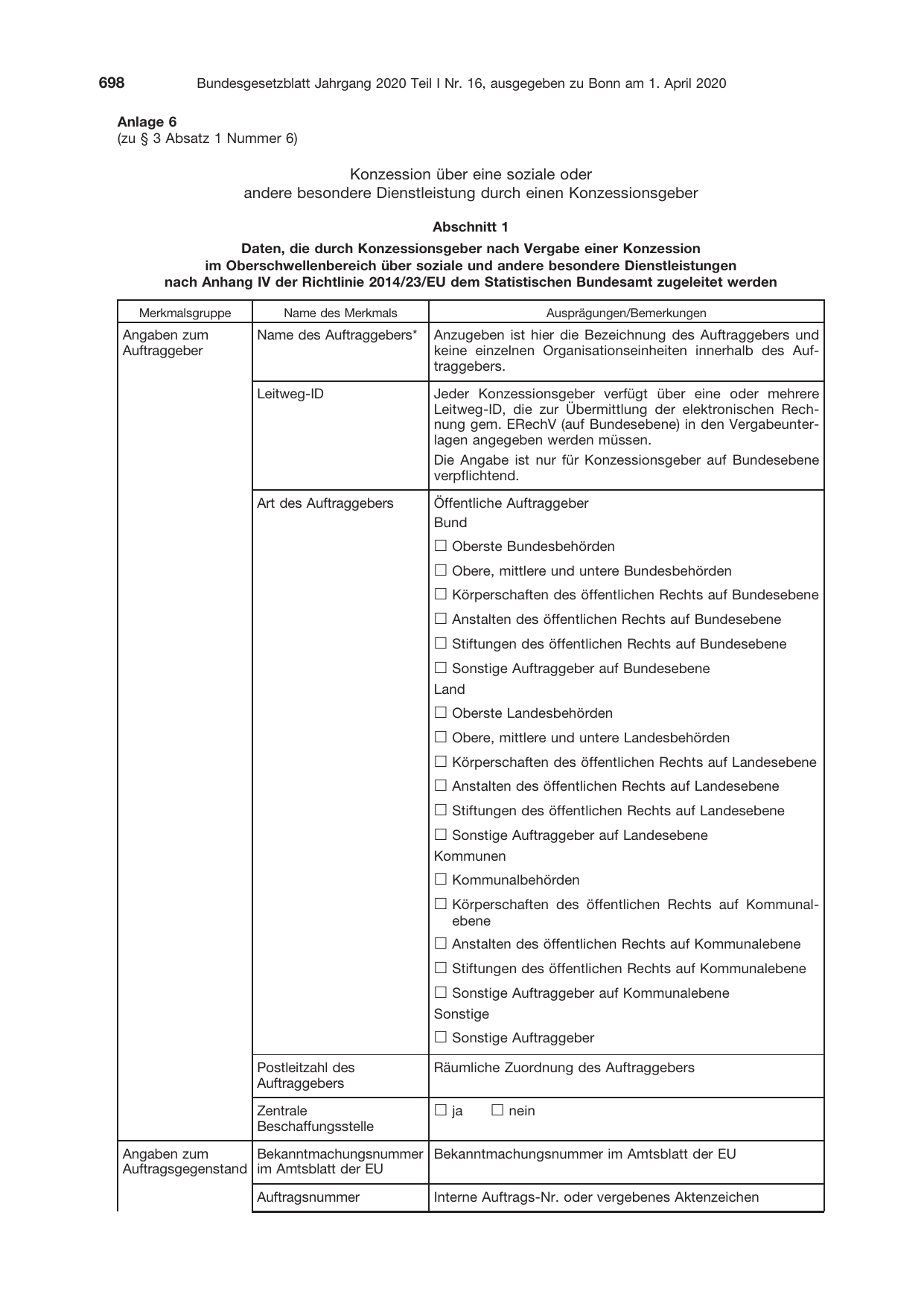 BGBl. 2020, Seite 698 — Originalseite als Abbildung