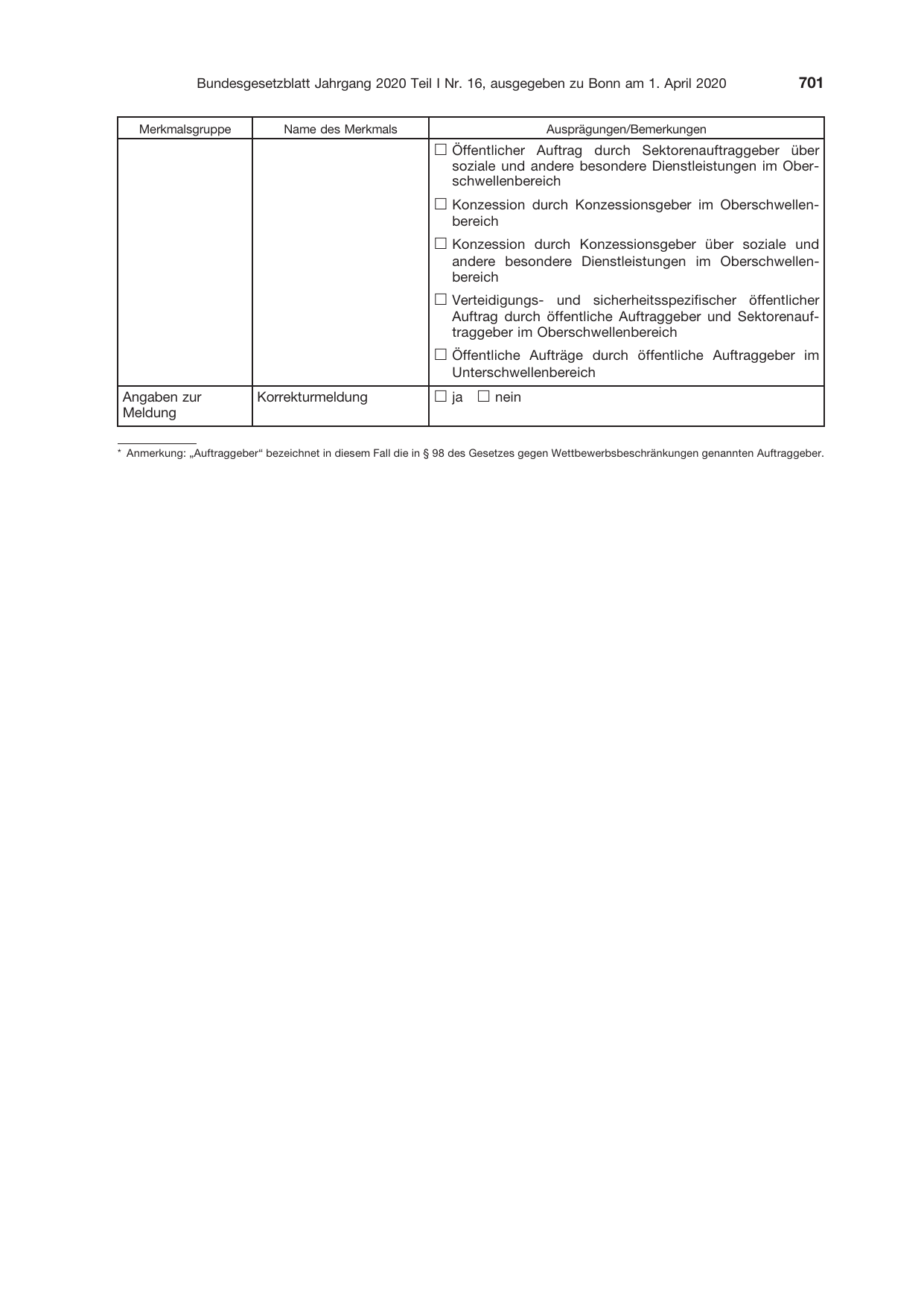 BGBl. 2020, Seite 701 — Originalseite als Abbildung