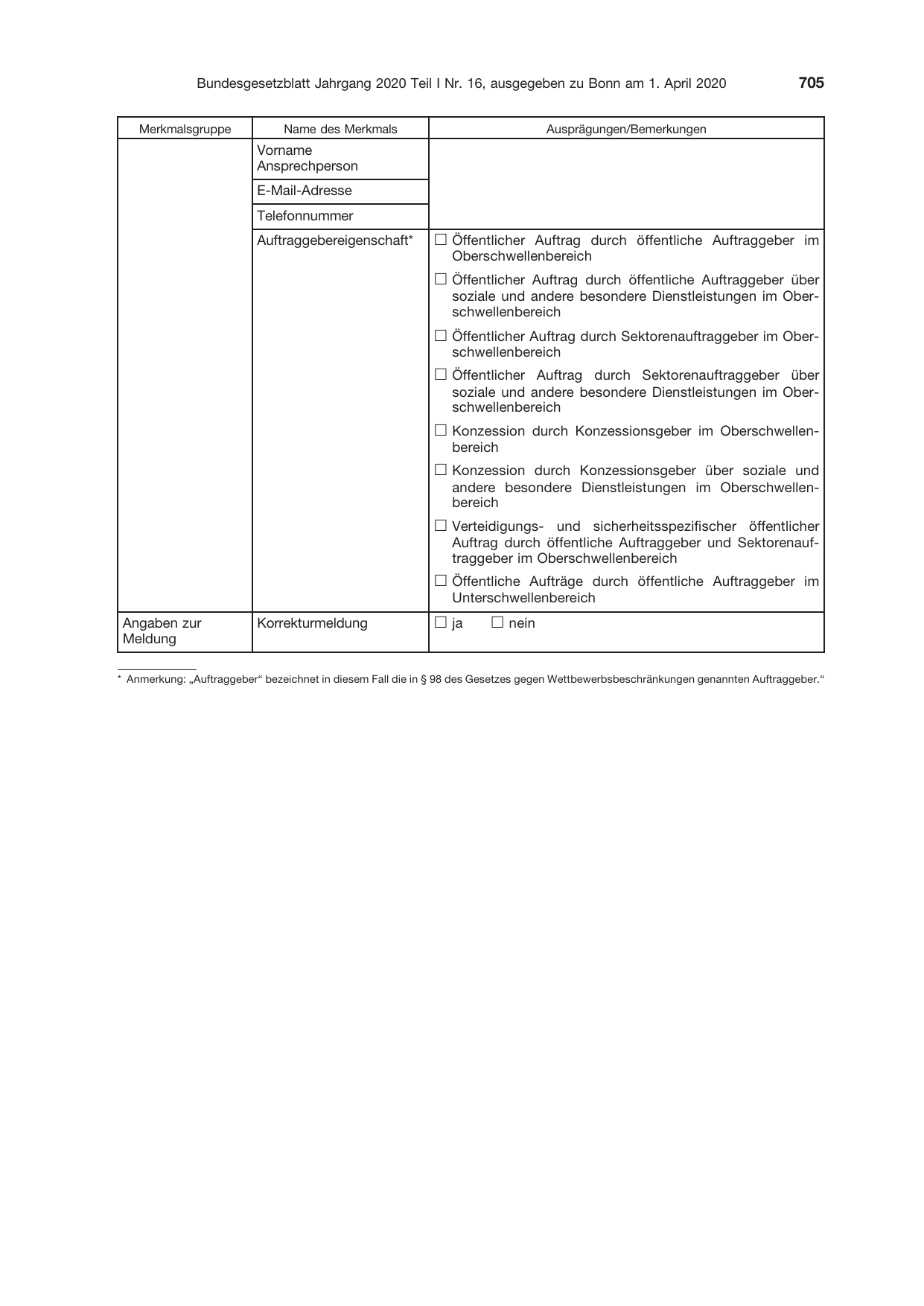 BGBl. 2020, Seite 705 — Originalseite als Abbildung