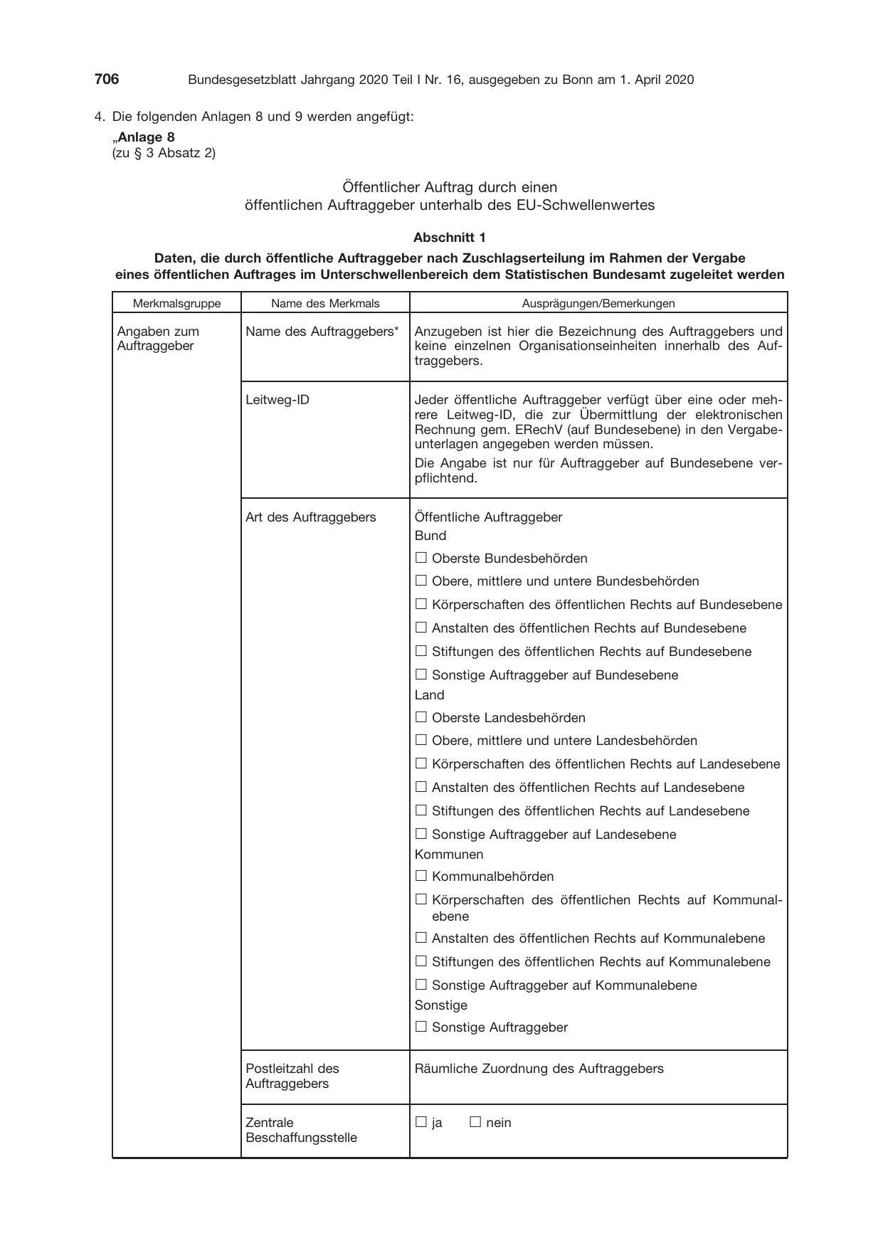 BGBl. 2020, Seite 706 — Originalseite als Abbildung