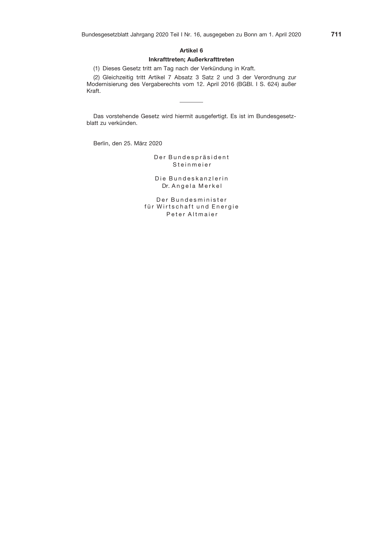 BGBl. 2020, Seite 711 — Originalseite als Abbildung