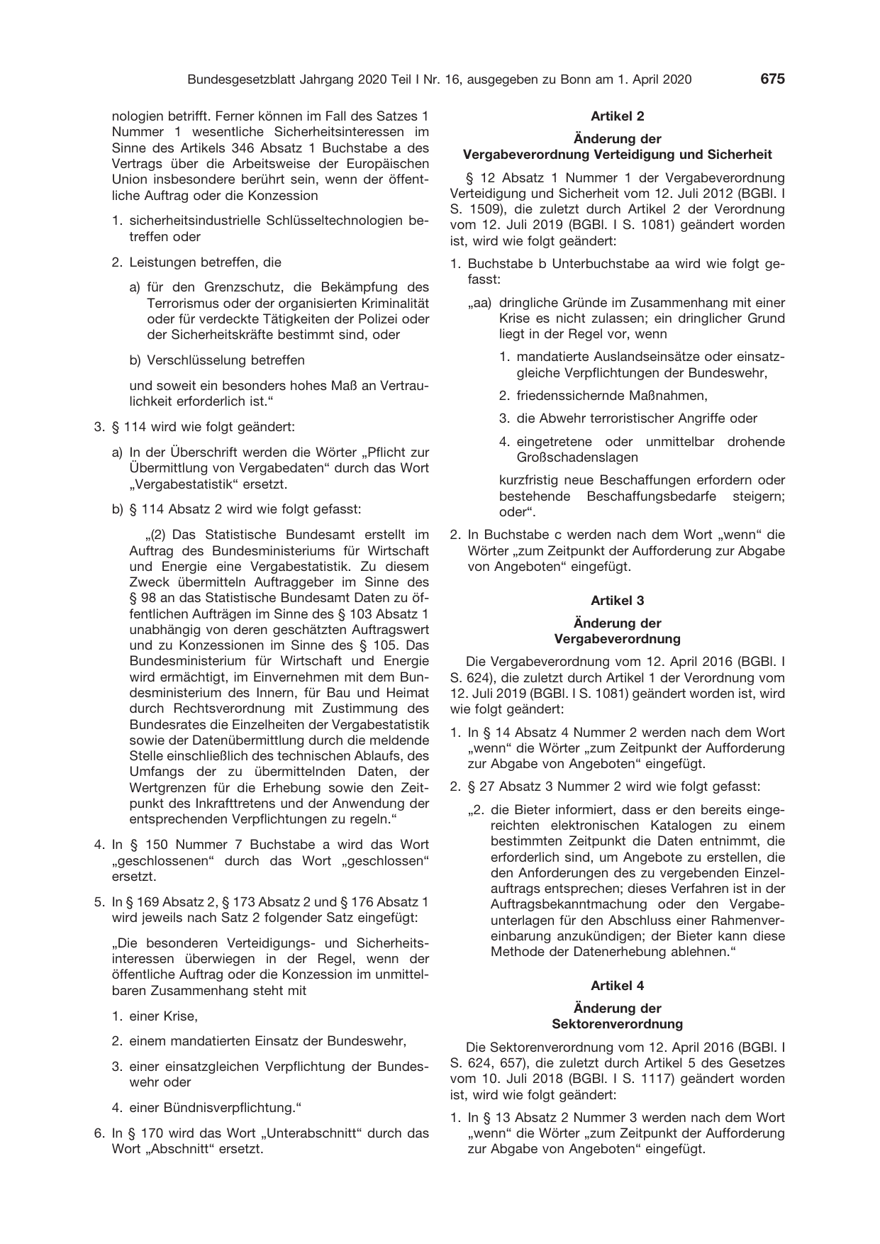 BGBl. 2020, Seite 675 — Originalseite als Abbildung
