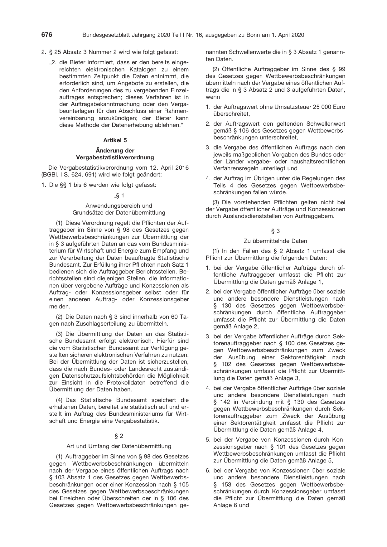 BGBl. 2020, Seite 676 — Originalseite als Abbildung