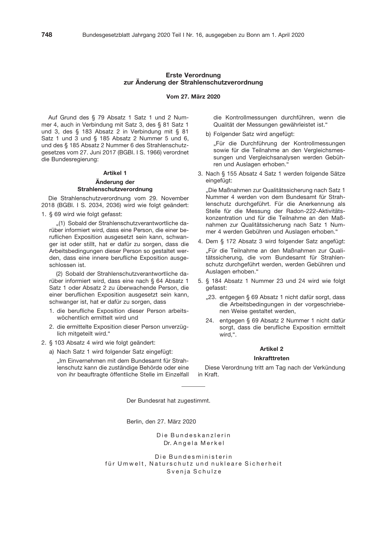 BGBl. 2020, Seite 748 — Originalseite als Abbildung