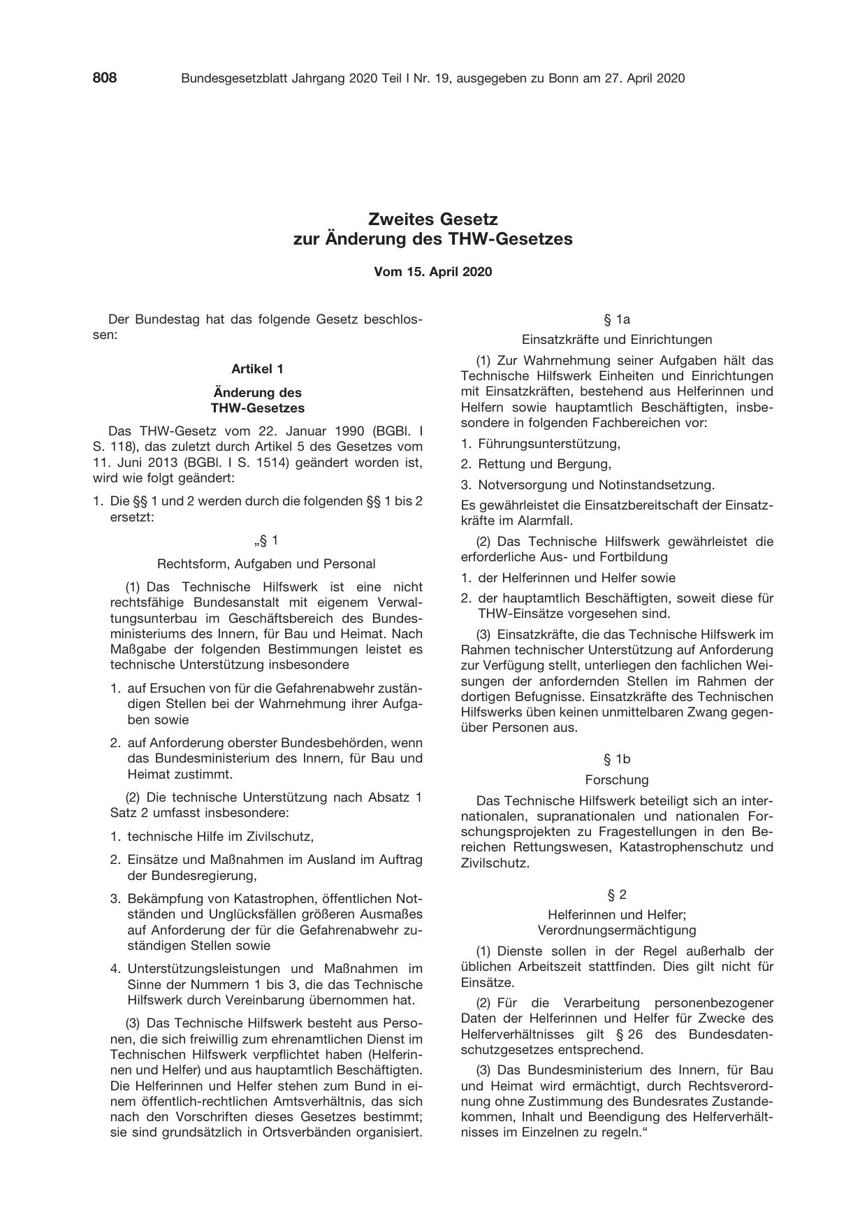 BGBl. 2020, Seite 808 — Originalseite als Abbildung
