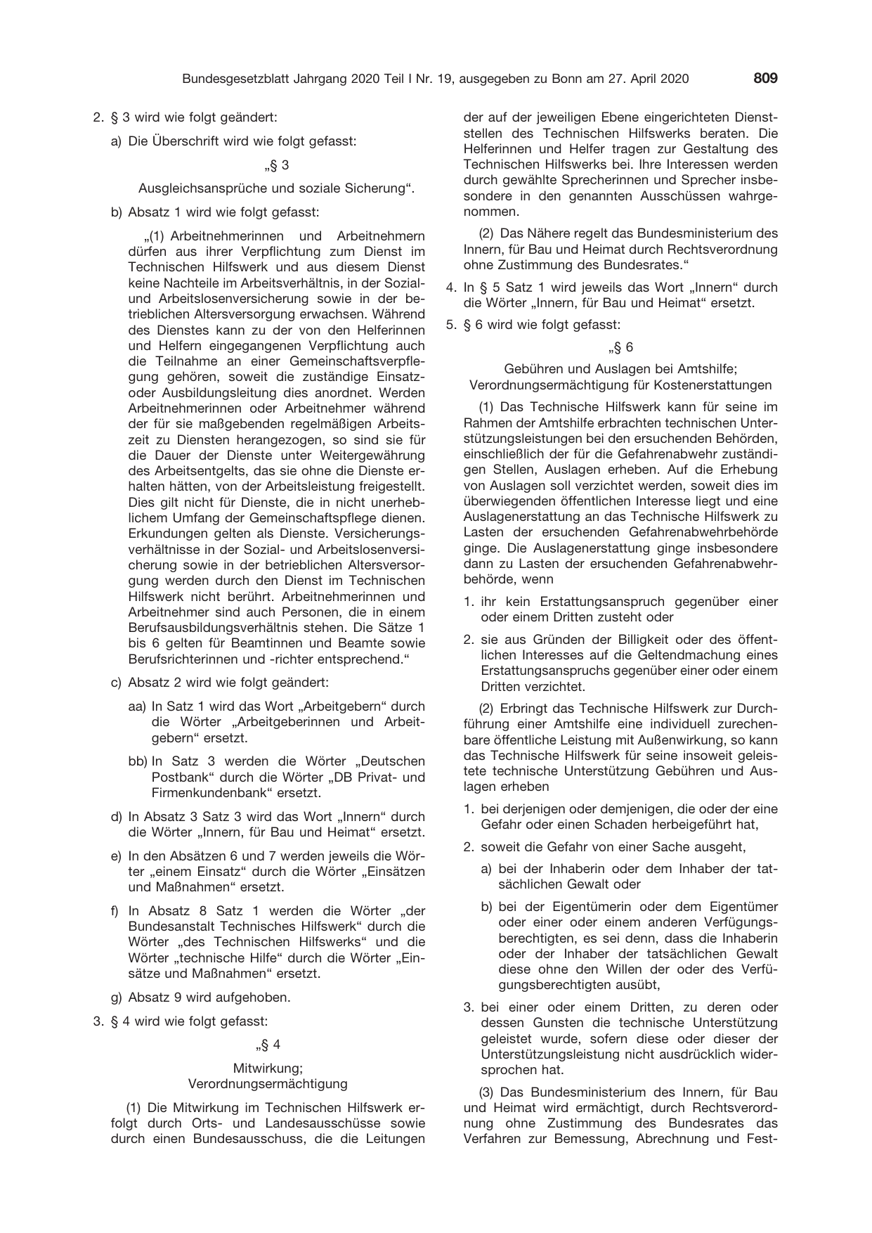 BGBl. 2020, Seite 809 — Originalseite als Abbildung