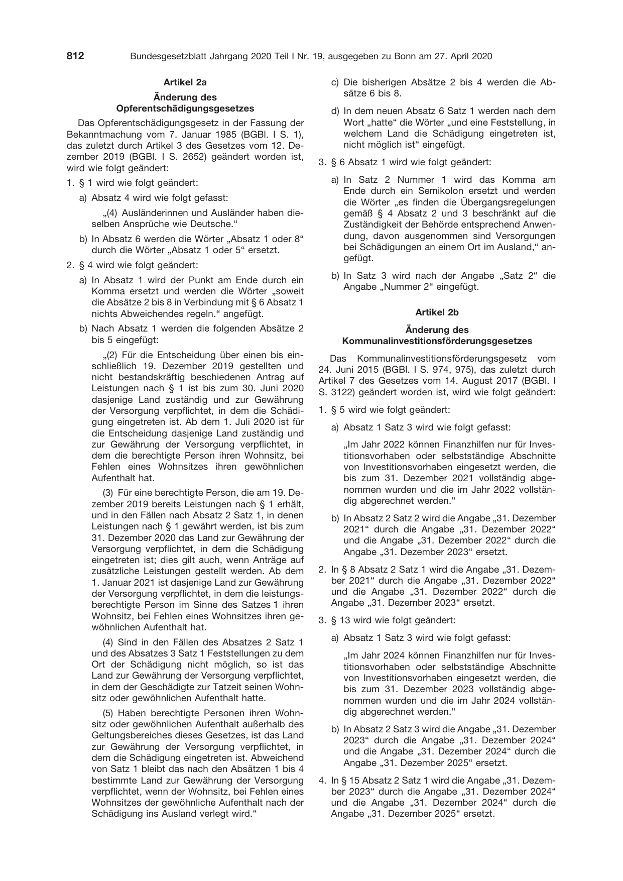 BGBl. 2020, Seite 812 — Originalseite als Abbildung