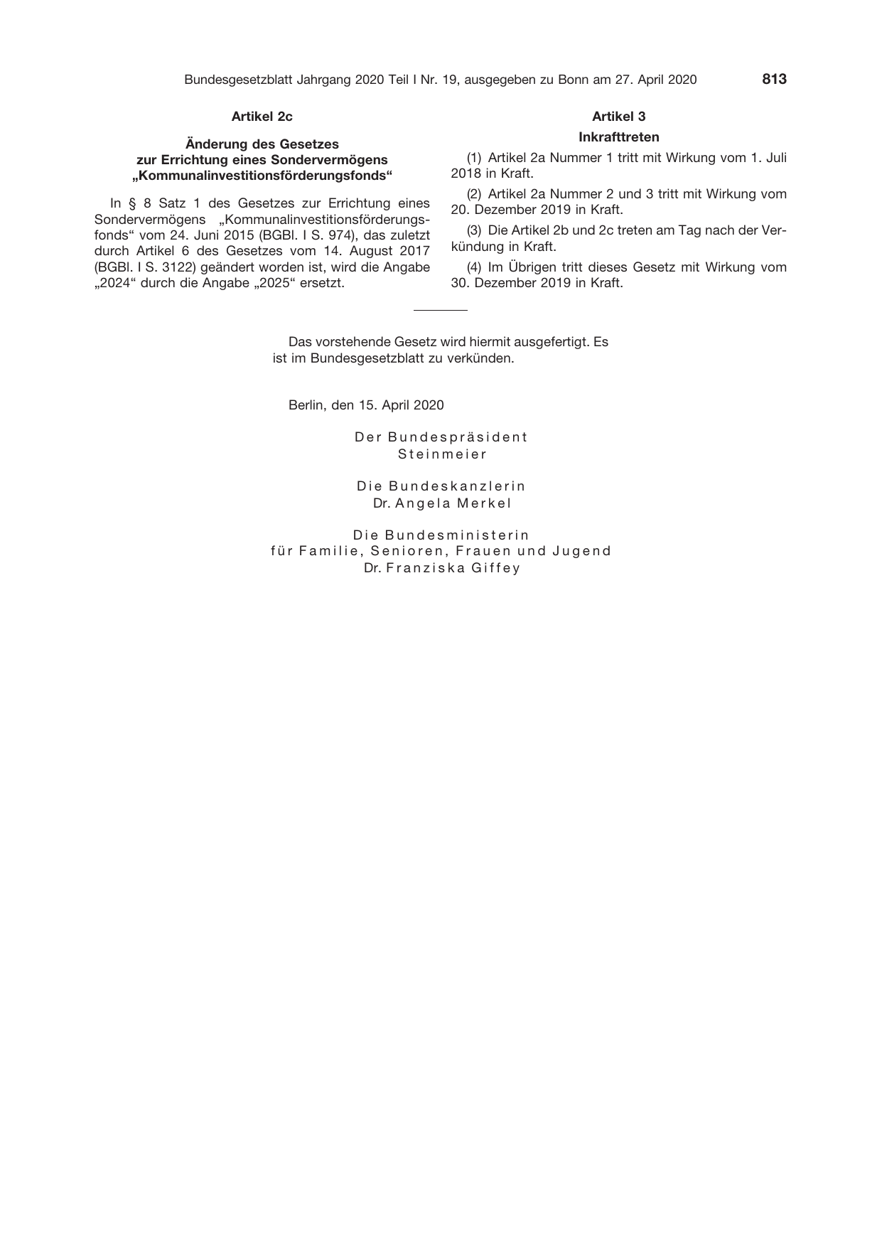 BGBl. 2020, Seite 813 — Originalseite als Abbildung