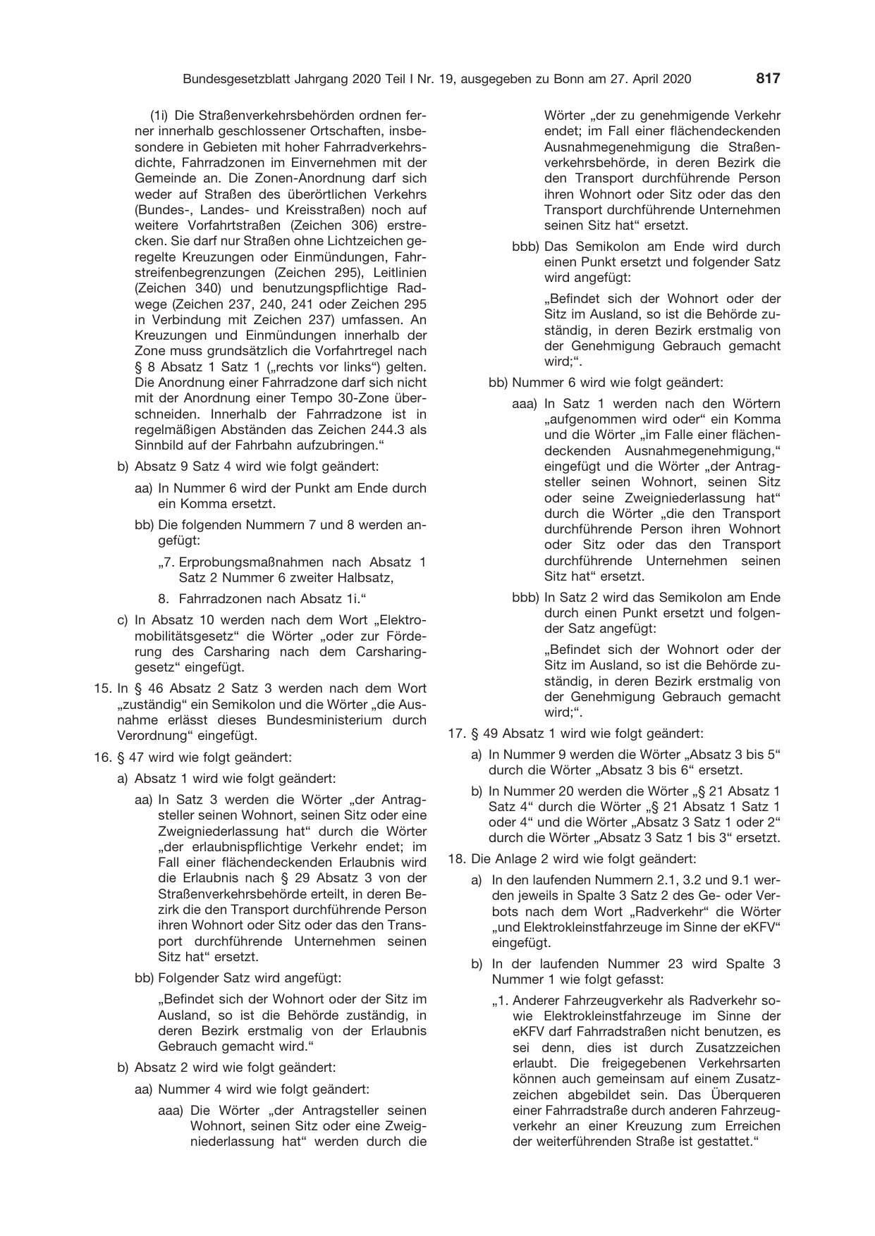 BGBl. 2020, Seite 817 — Originalseite als Abbildung