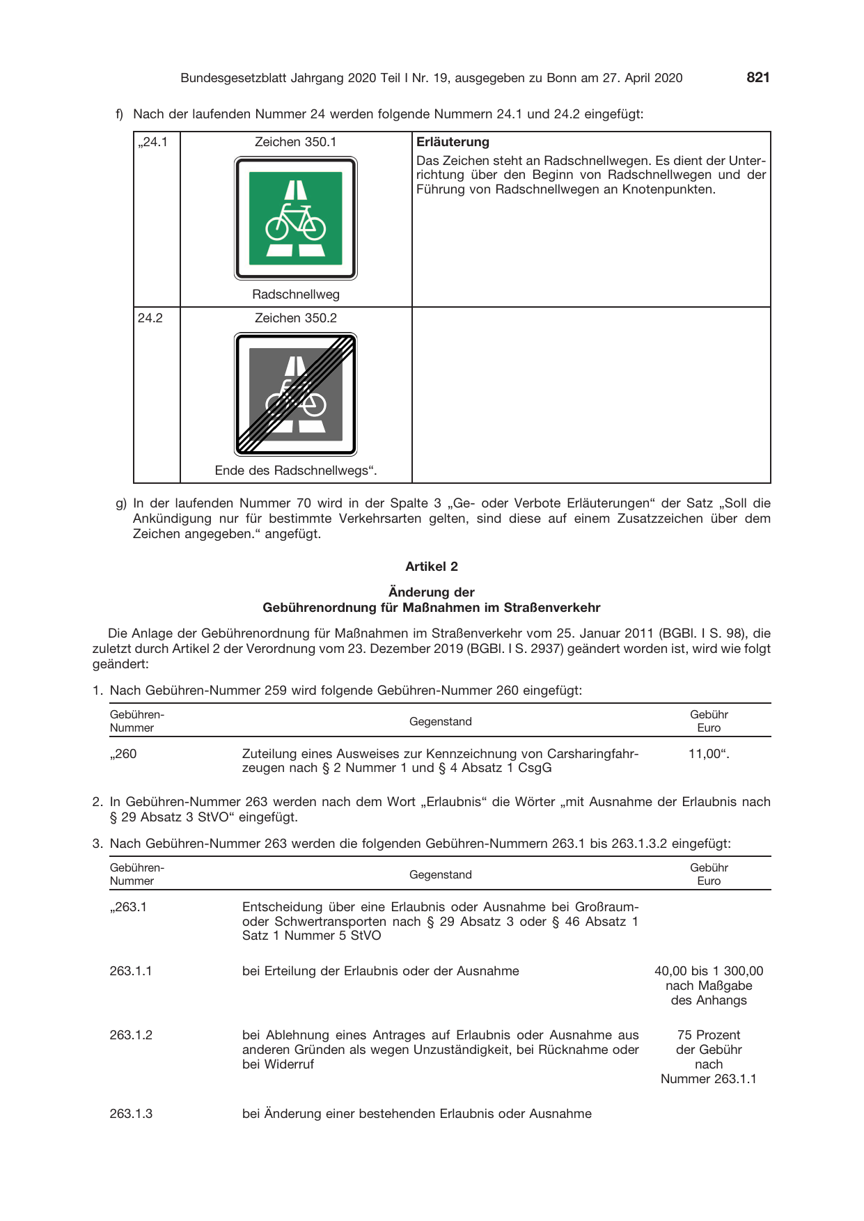 BGBl. 2020, Seite 821 — Originalseite als Abbildung