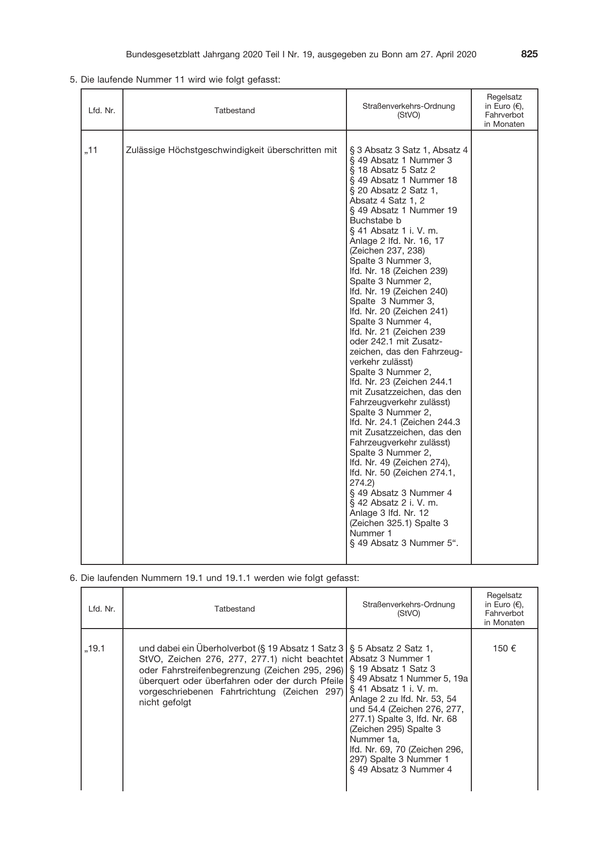 BGBl. 2020, Seite 825 — Originalseite als Abbildung