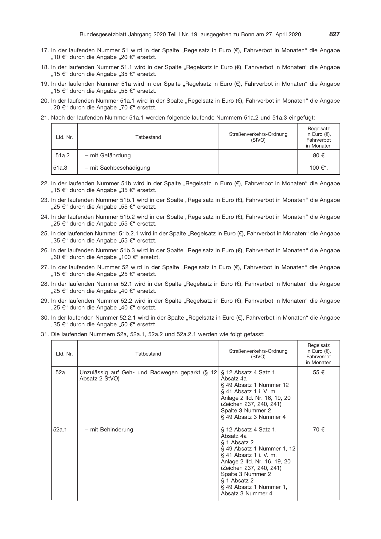 BGBl. 2020, Seite 827 — Originalseite als Abbildung