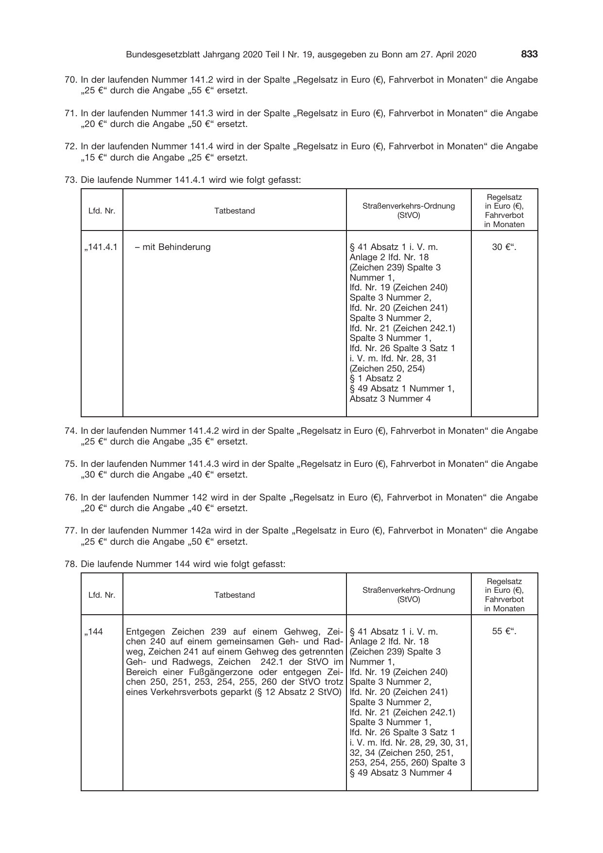 BGBl. 2020, Seite 833 — Originalseite als Abbildung