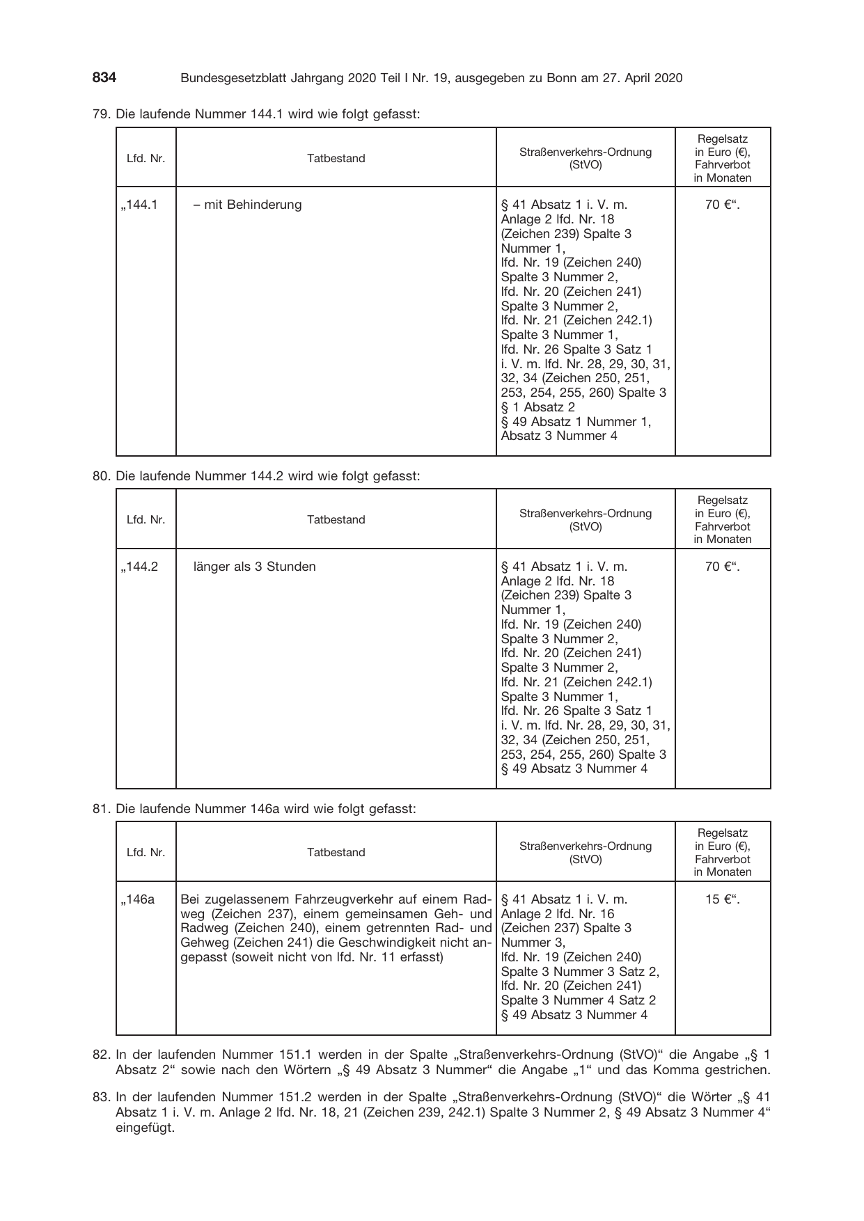 BGBl. 2020, Seite 834 — Originalseite als Abbildung