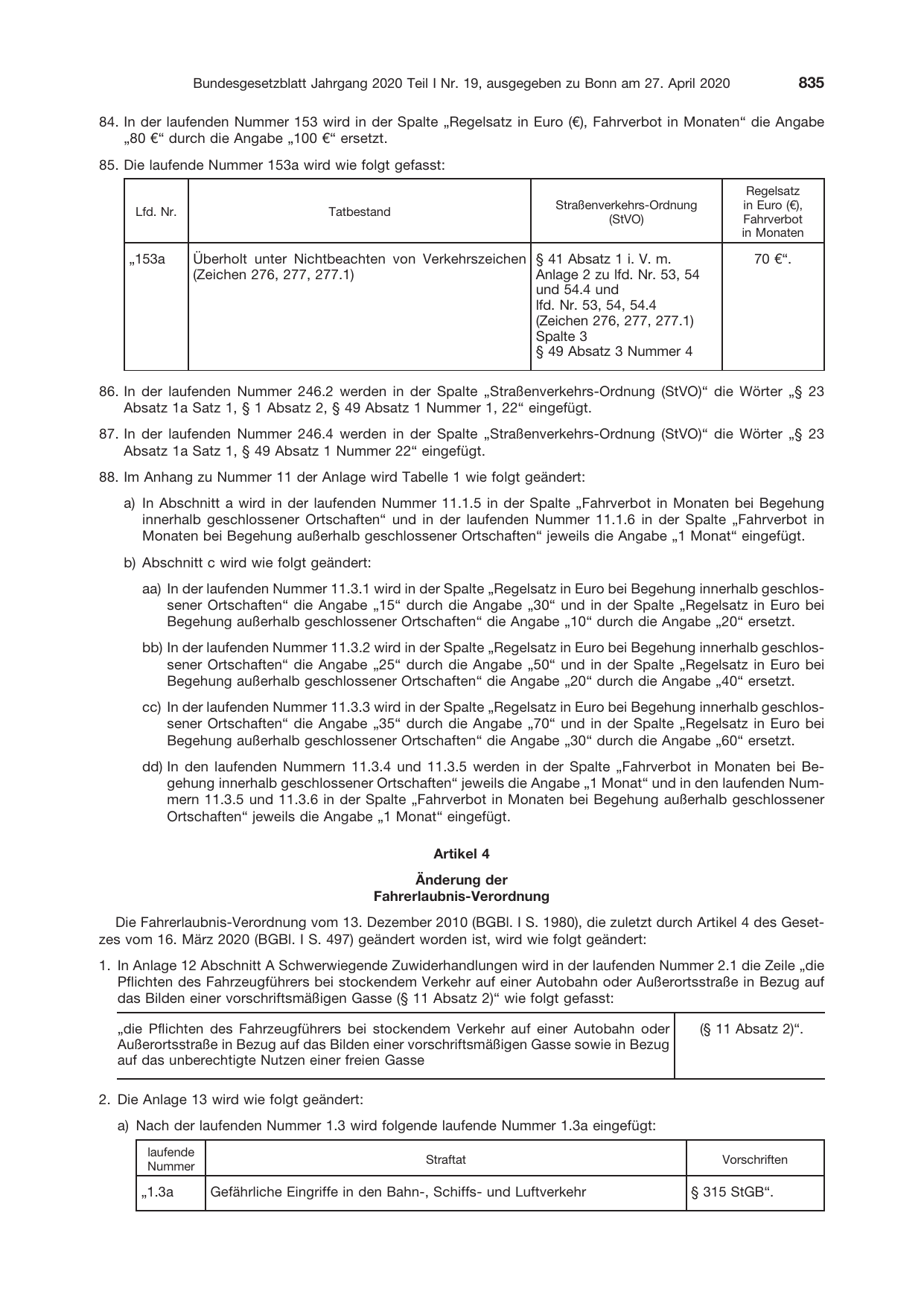 BGBl. 2020, Seite 835 — Originalseite als Abbildung