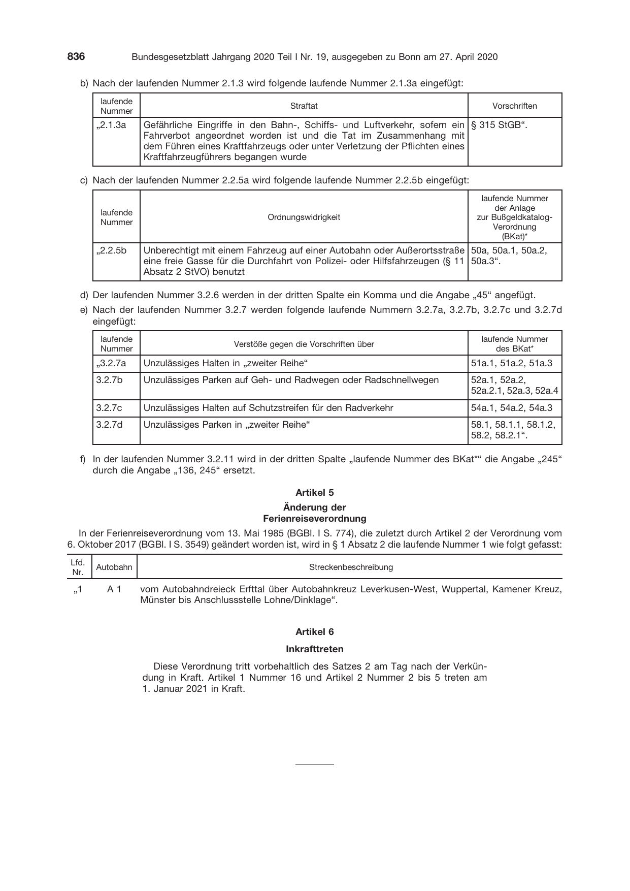 BGBl. 2020, Seite 836 — Originalseite als Abbildung