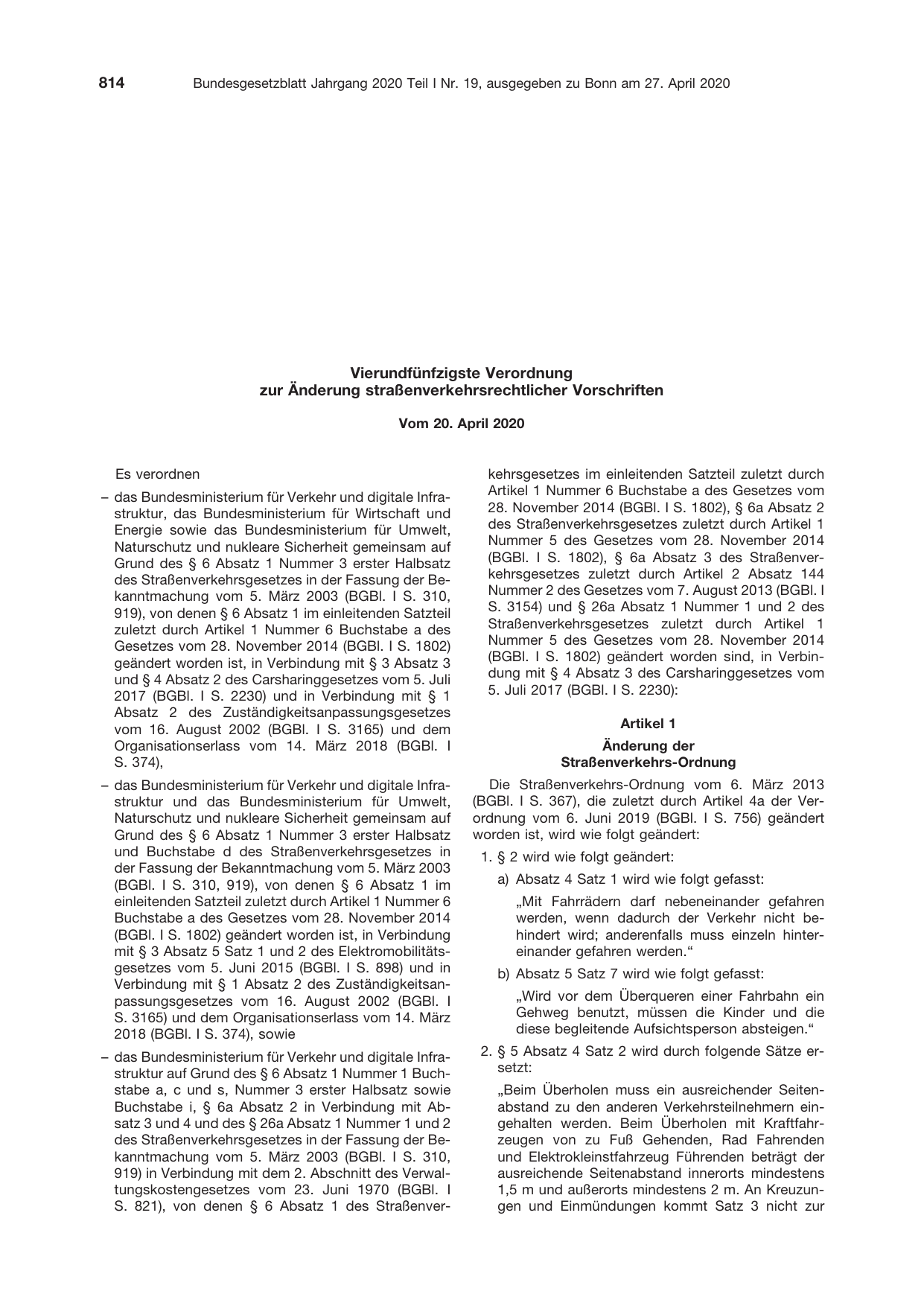 BGBl. 2020, Seite 814 — Originalseite als Abbildung