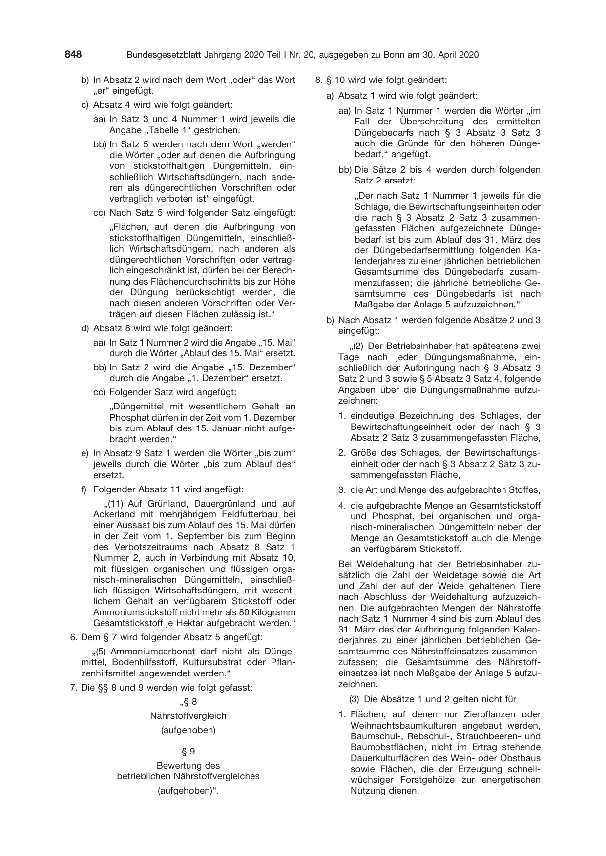 BGBl. 2020, Seite 848 — Originalseite als Abbildung