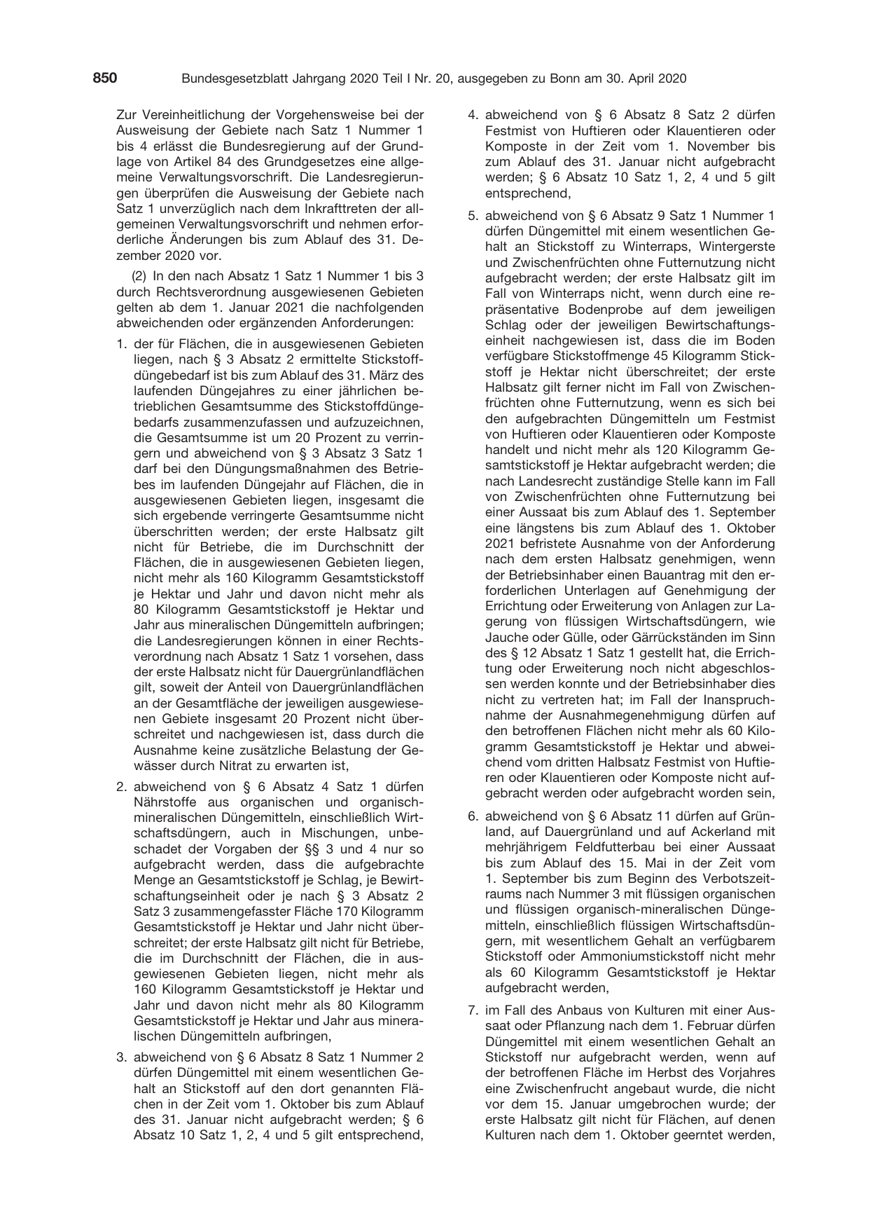 BGBl. 2020, Seite 850 — Originalseite als Abbildung