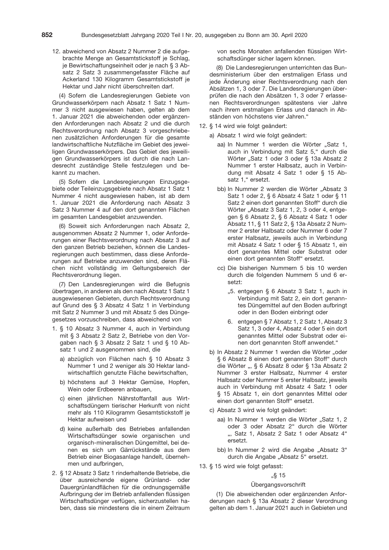BGBl. 2020, Seite 852 — Originalseite als Abbildung