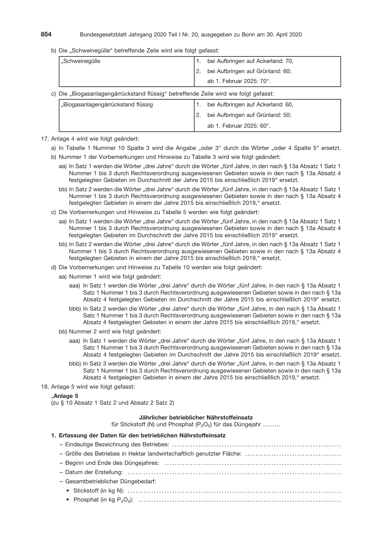BGBl. 2020, Seite 854 — Originalseite als Abbildung