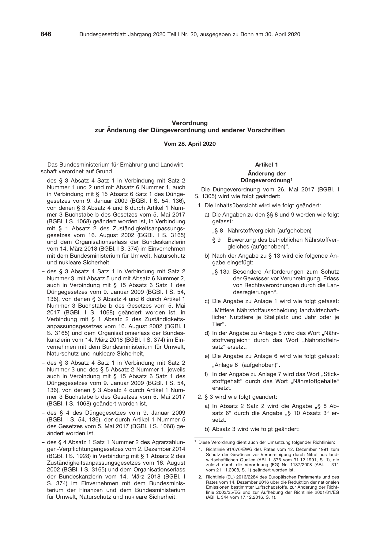 BGBl. 2020, Seite 846 — Originalseite als Abbildung
