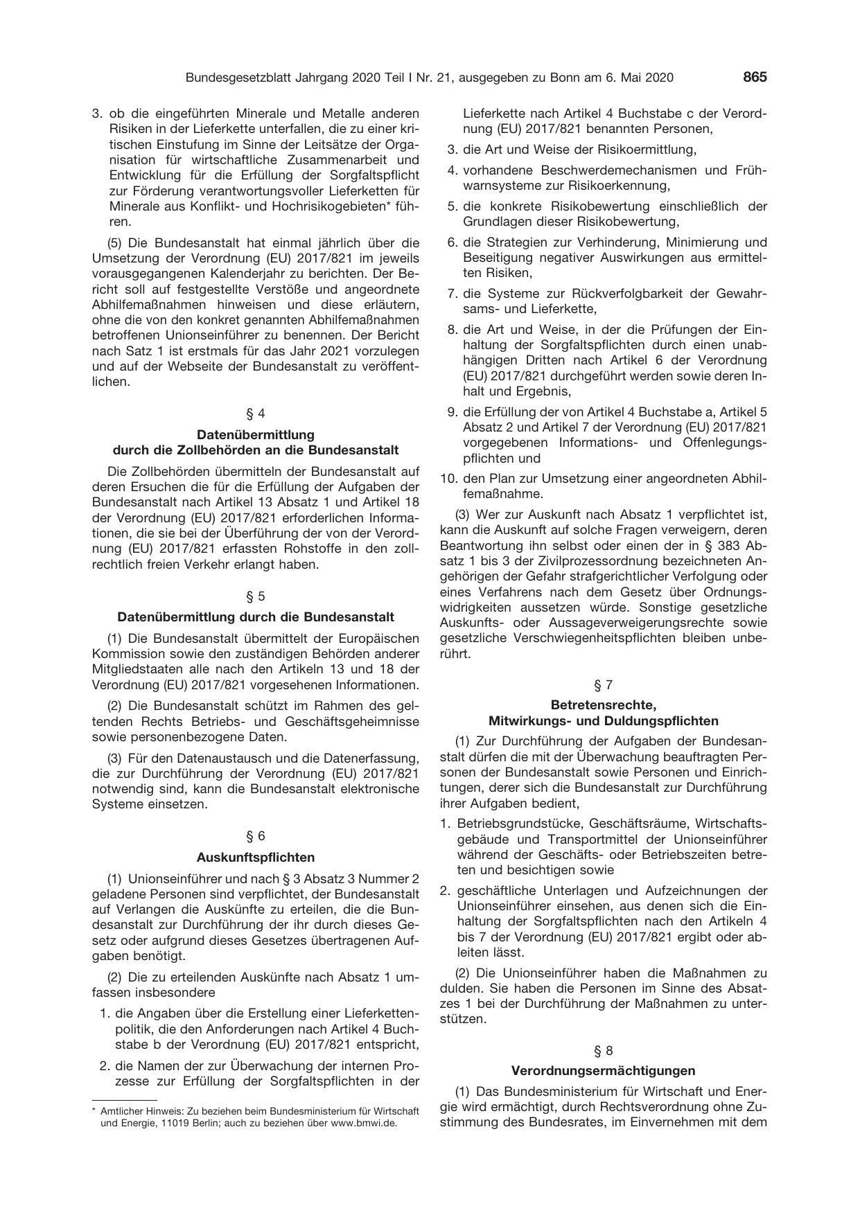 BGBl. 2020, Seite 865 — Originalseite als Abbildung
