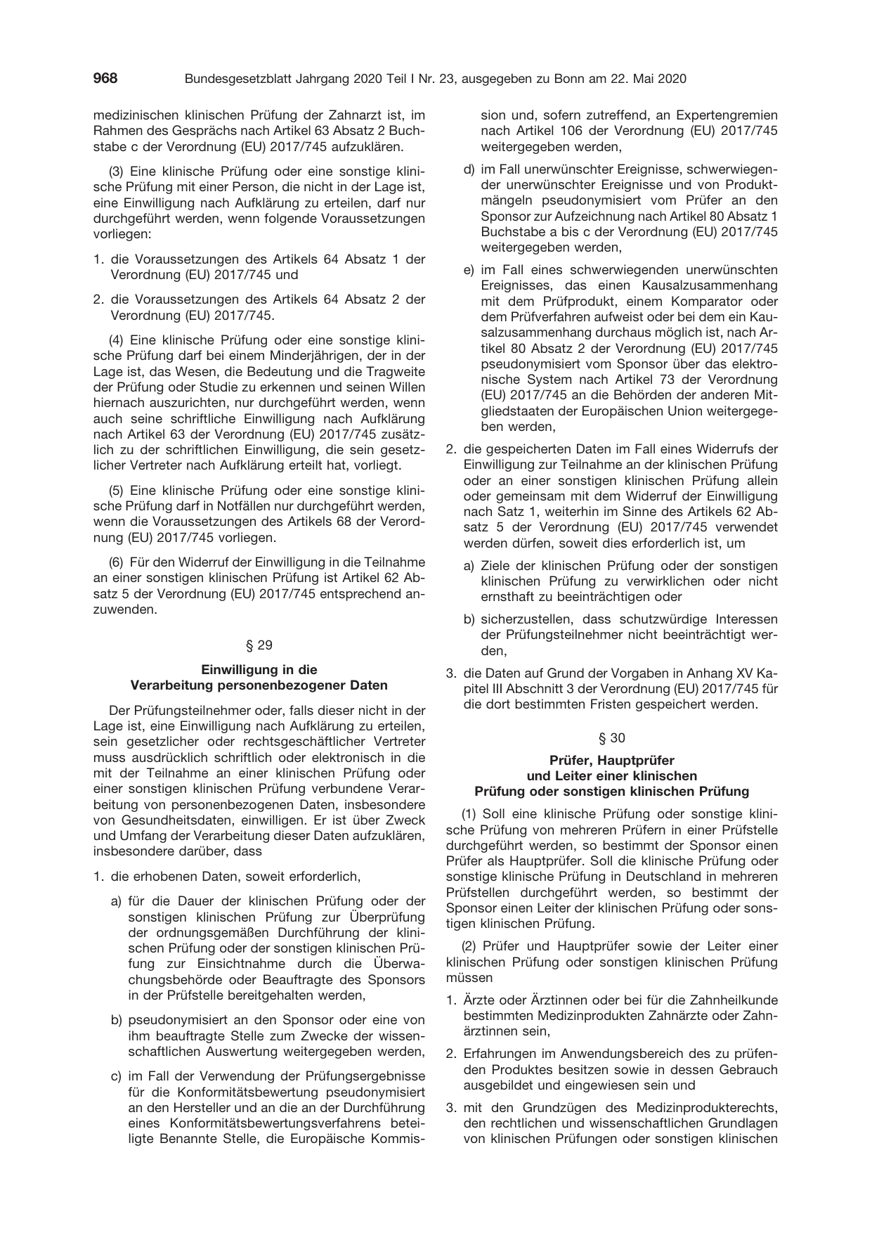 BGBl. 2020, Seite 968 — Originalseite als Abbildung