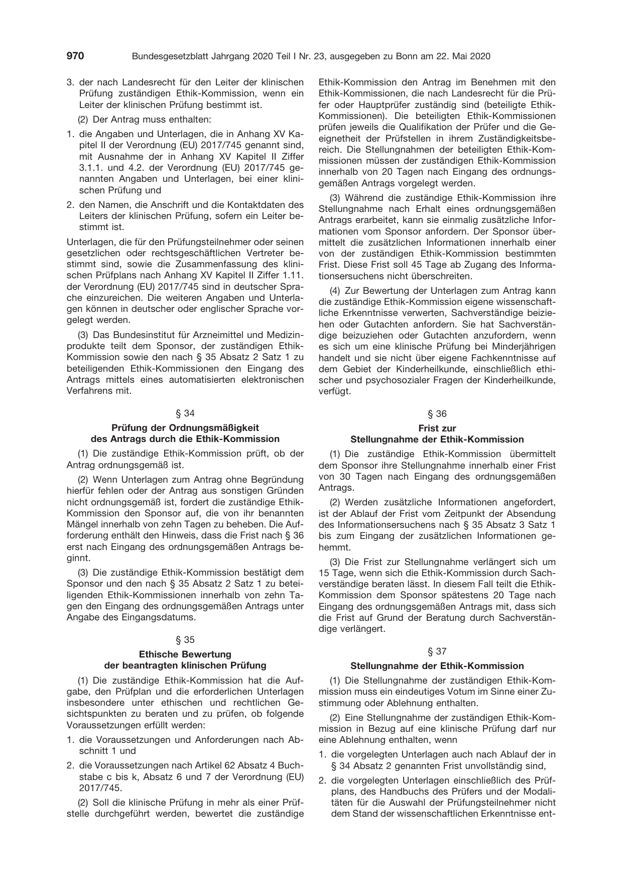 BGBl. 2020, Seite 970 — Originalseite als Abbildung