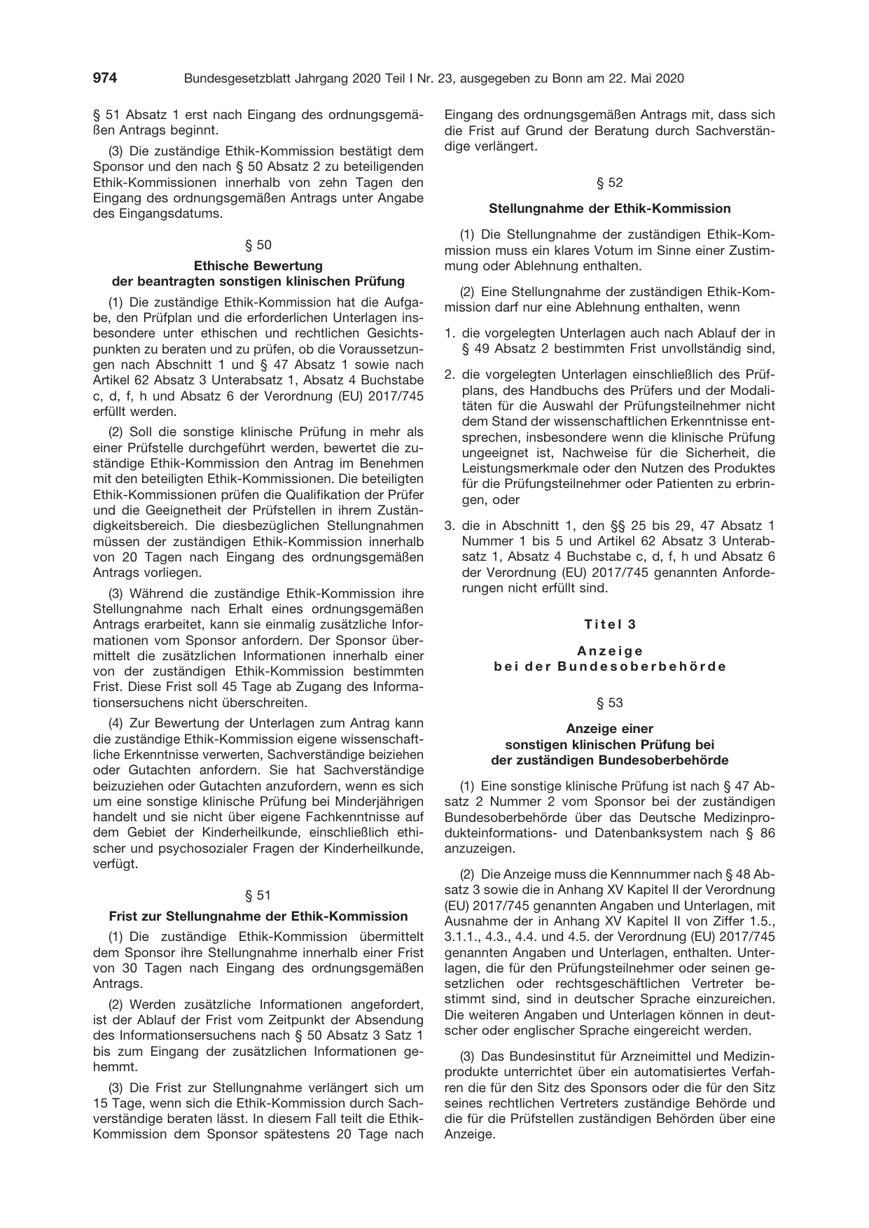 BGBl. 2020, Seite 974 — Originalseite als Abbildung