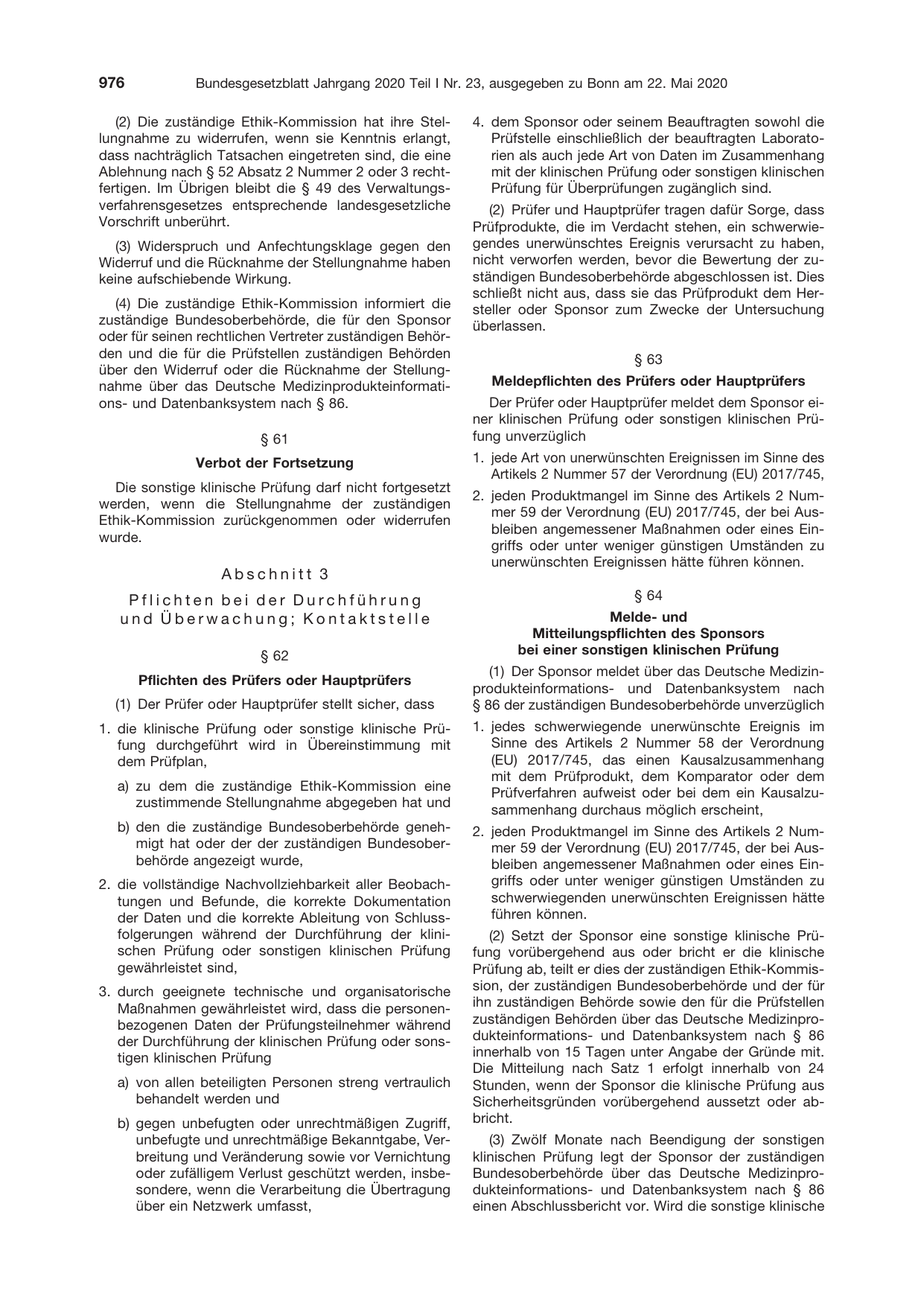 BGBl. 2020, Seite 976 — Originalseite als Abbildung