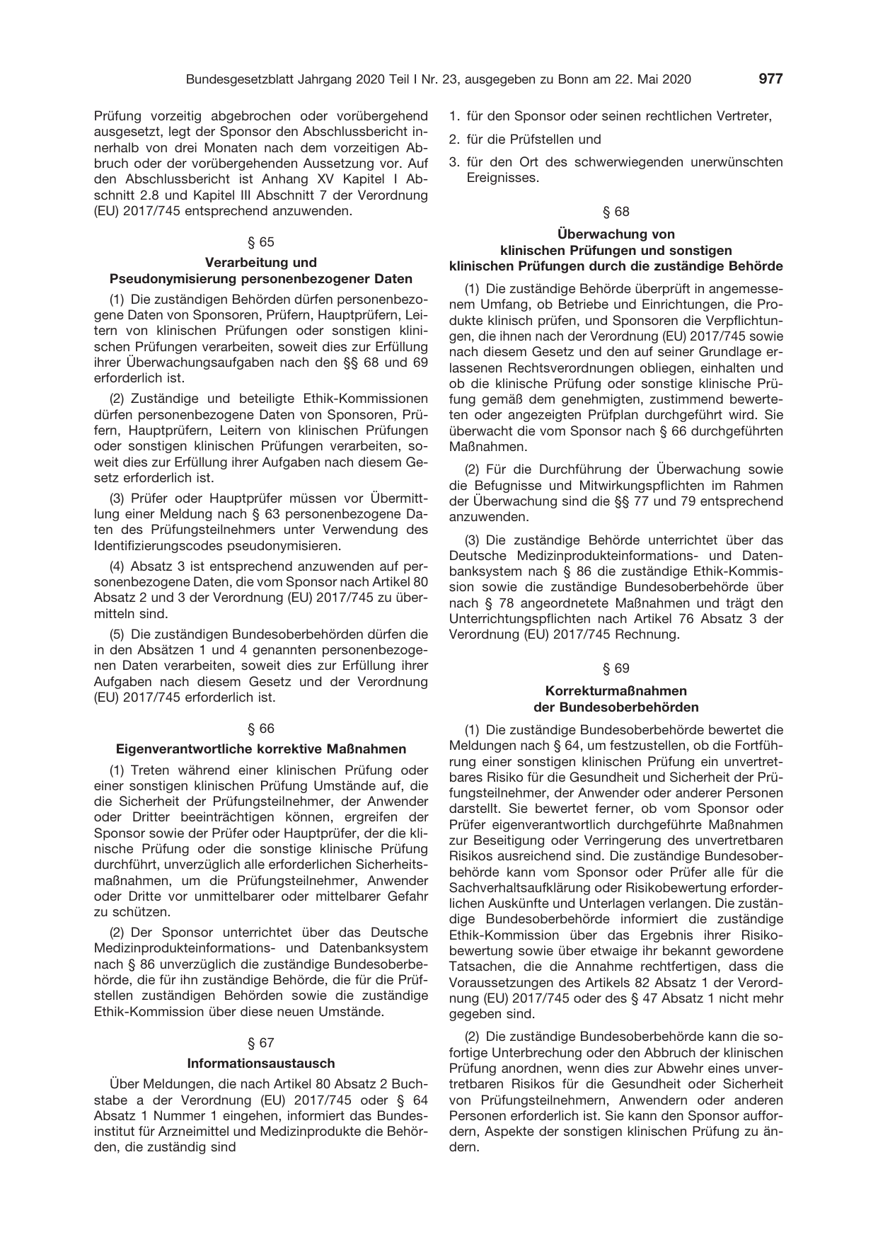BGBl. 2020, Seite 977 — Originalseite als Abbildung