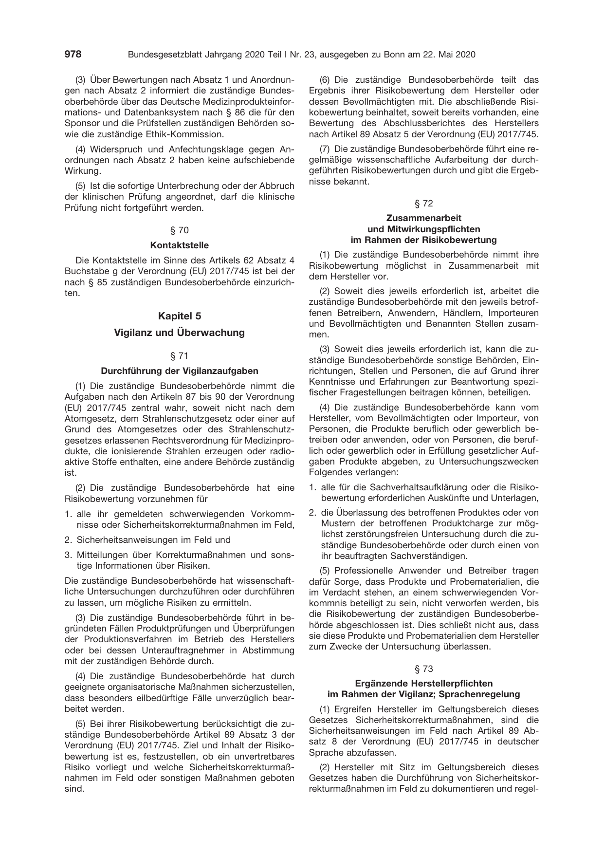 BGBl. 2020, Seite 978 — Originalseite als Abbildung