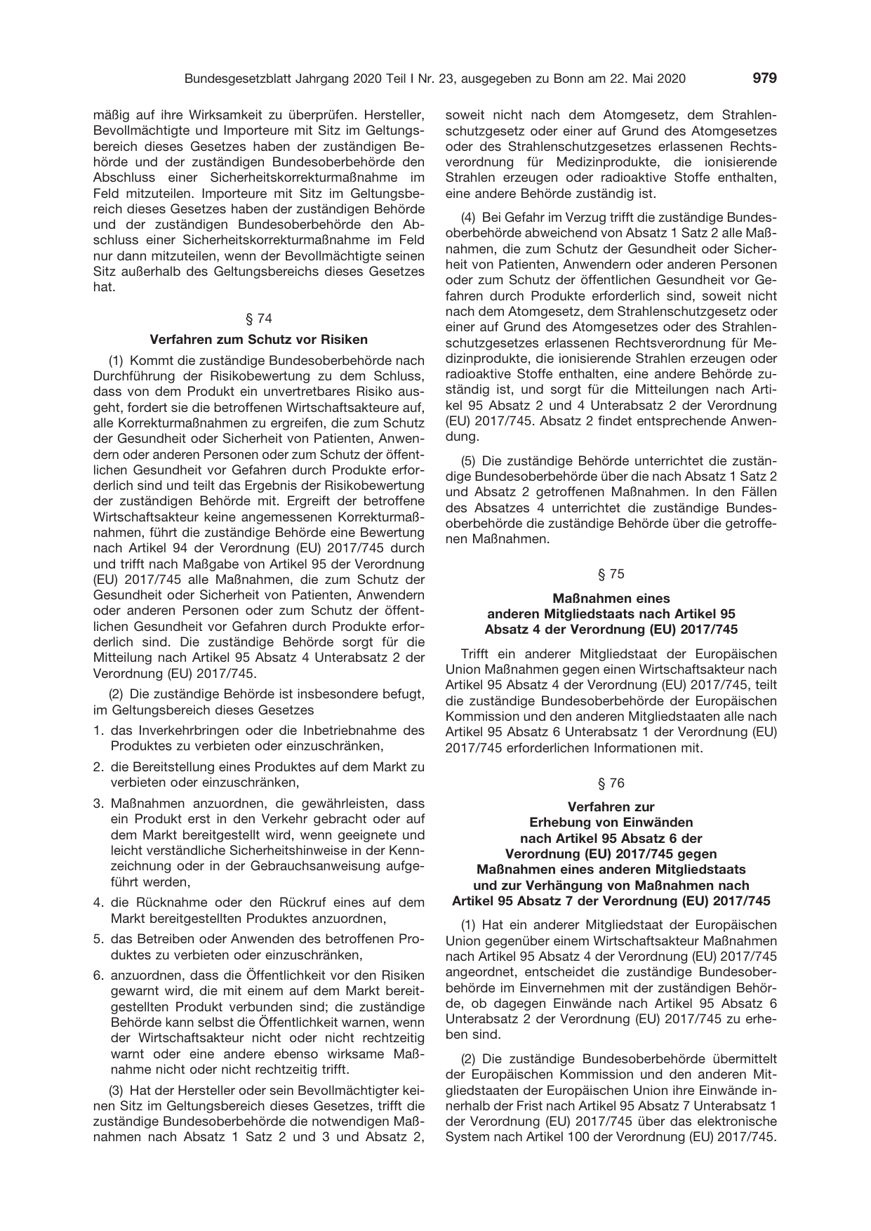 BGBl. 2020, Seite 979 — Originalseite als Abbildung