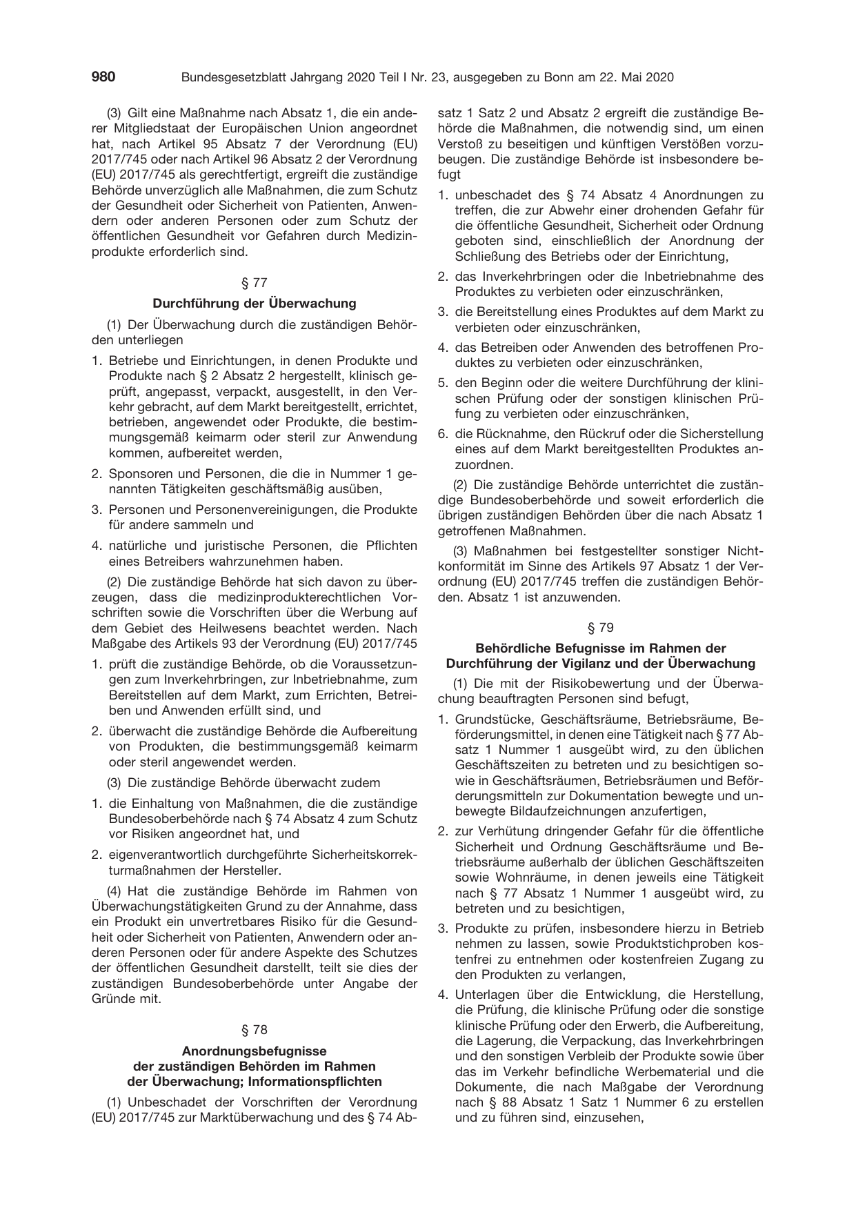 BGBl. 2020, Seite 980 — Originalseite als Abbildung