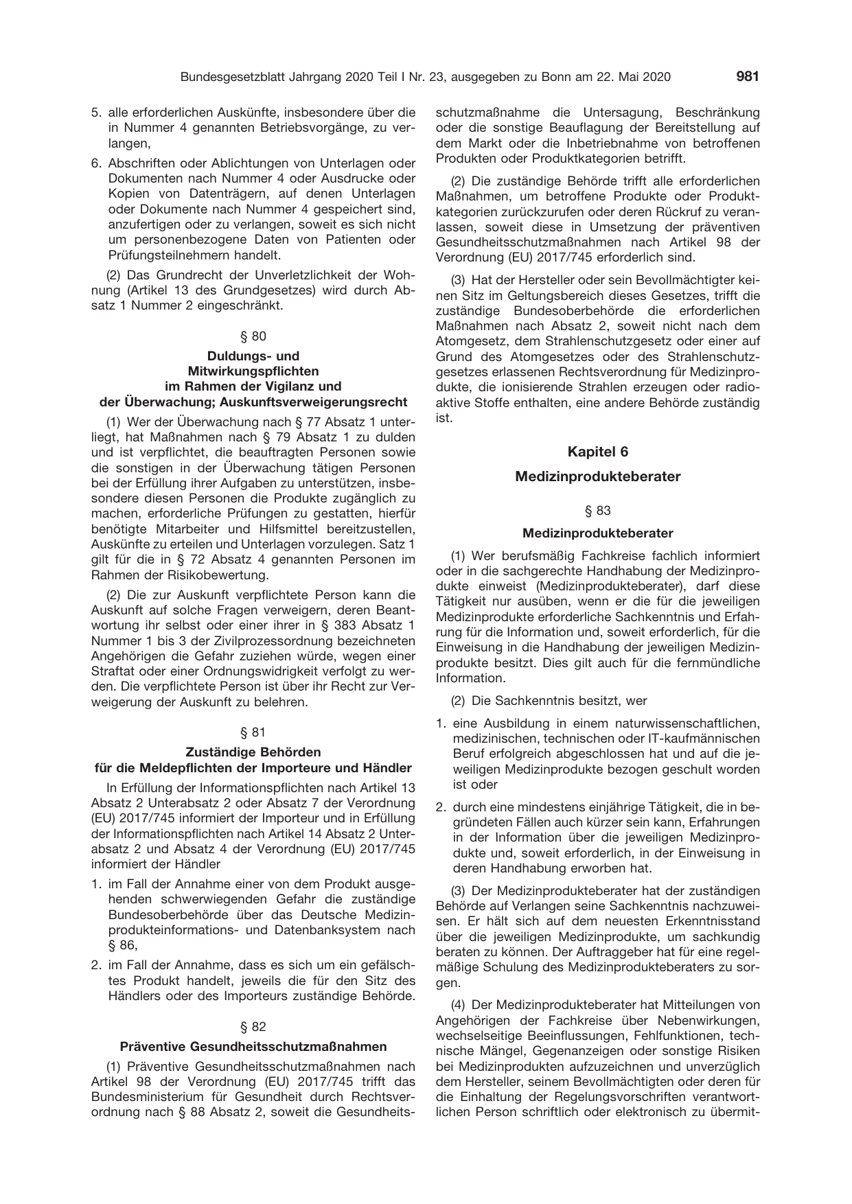 BGBl. 2020, Seite 981 — Originalseite als Abbildung