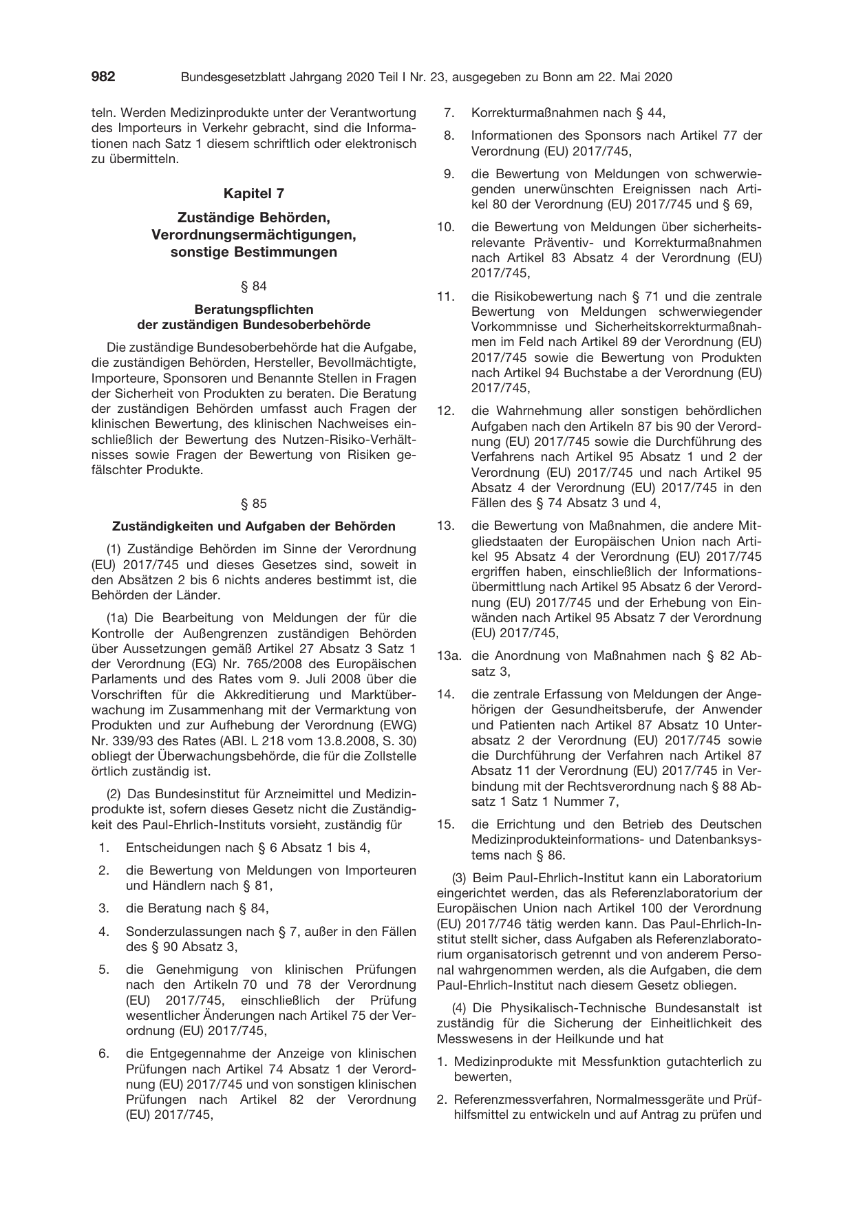 BGBl. 2020, Seite 982 — Originalseite als Abbildung