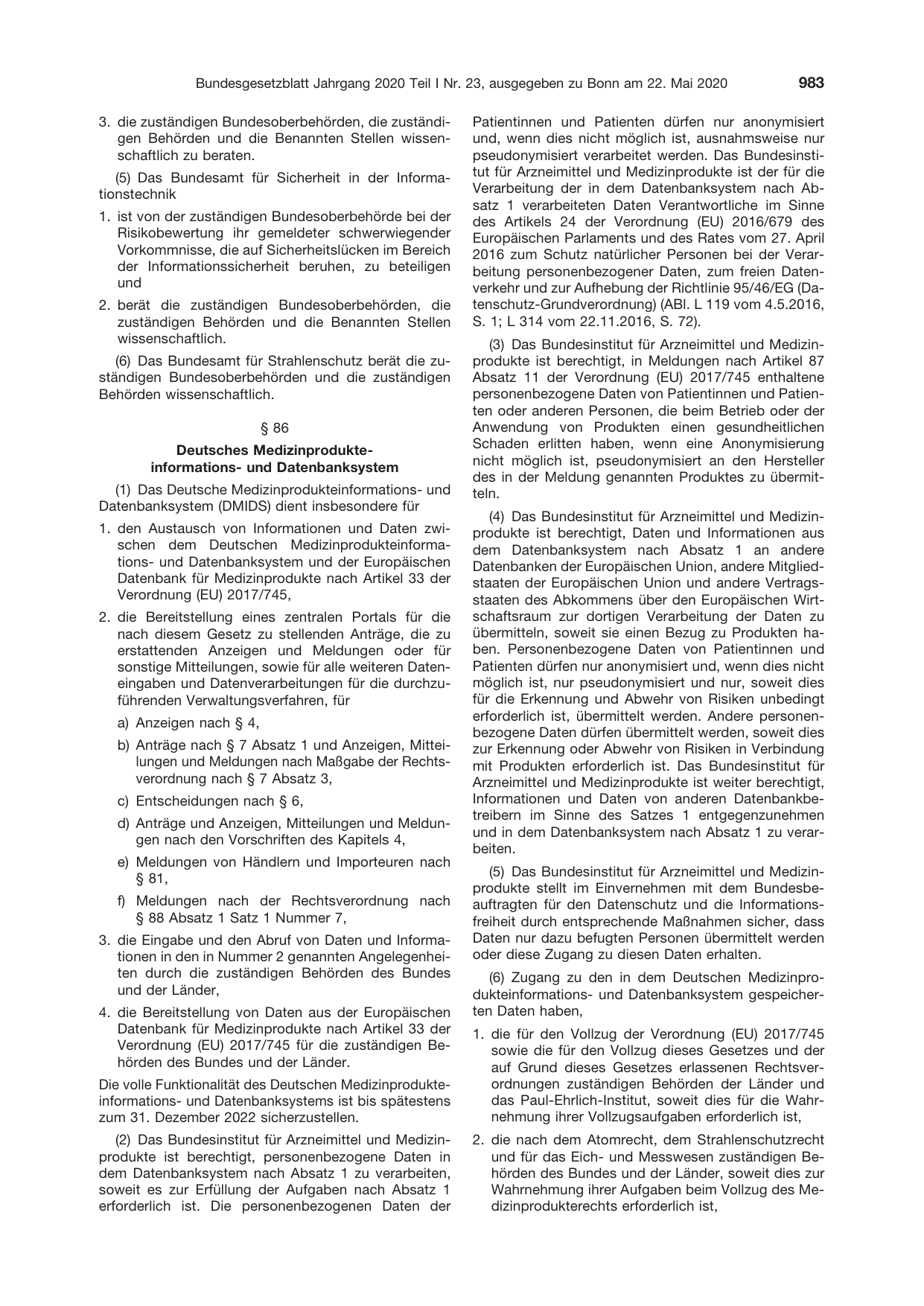 BGBl. 2020, Seite 983 — Originalseite als Abbildung