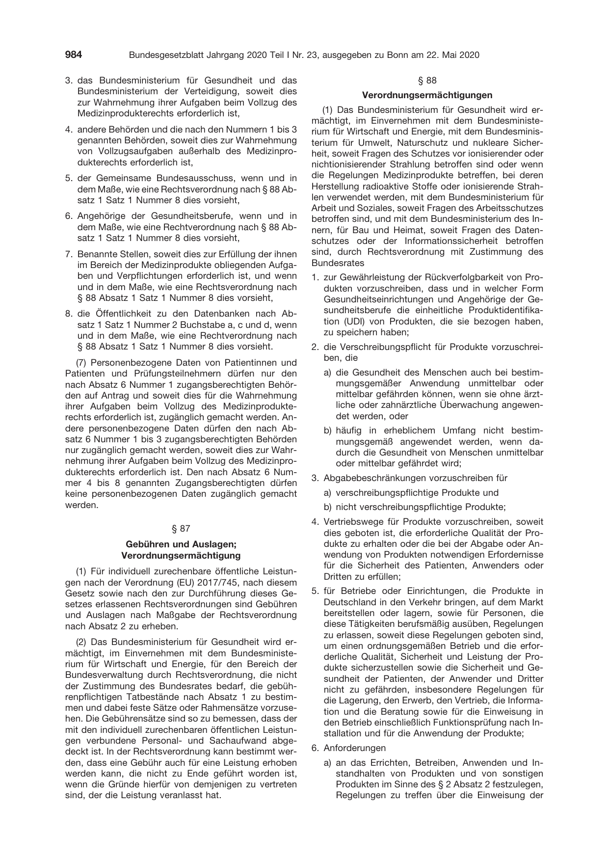 BGBl. 2020, Seite 984 — Originalseite als Abbildung