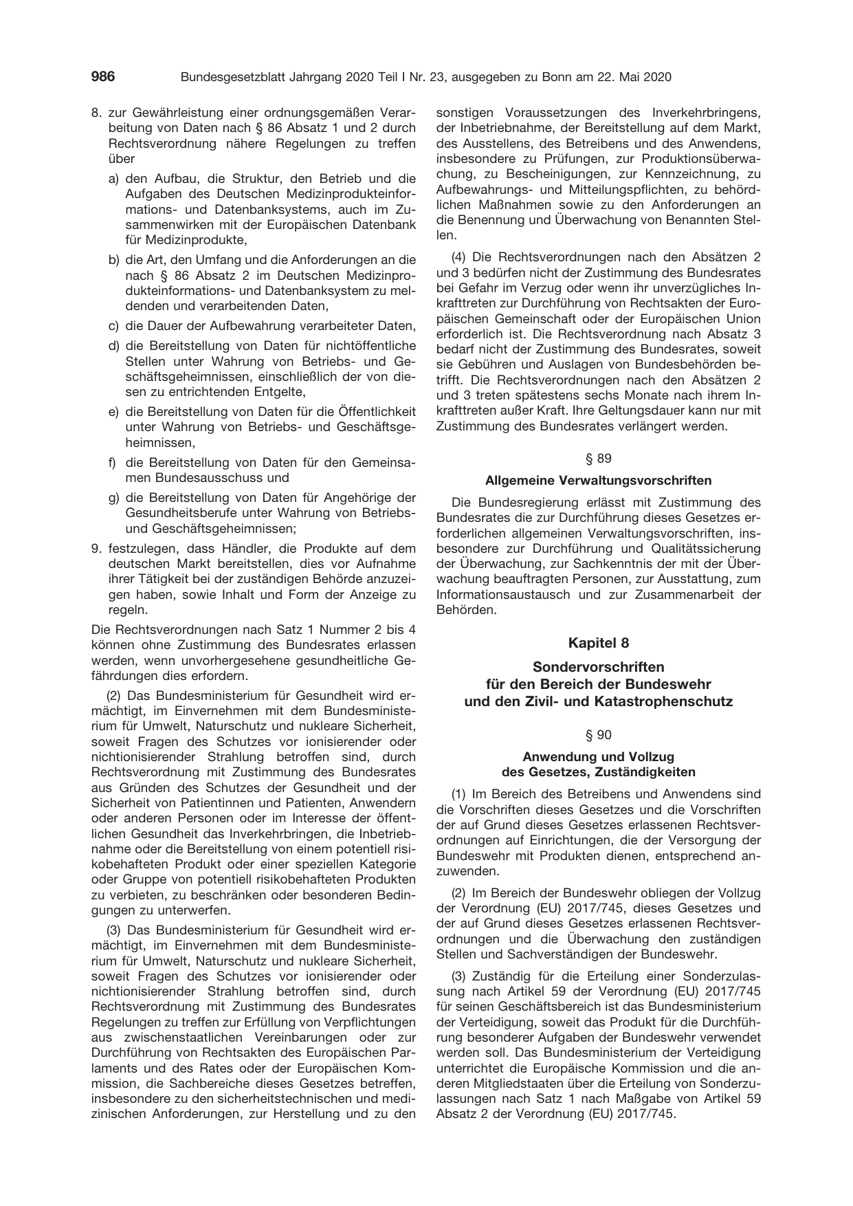 BGBl. 2020, Seite 986 — Originalseite als Abbildung